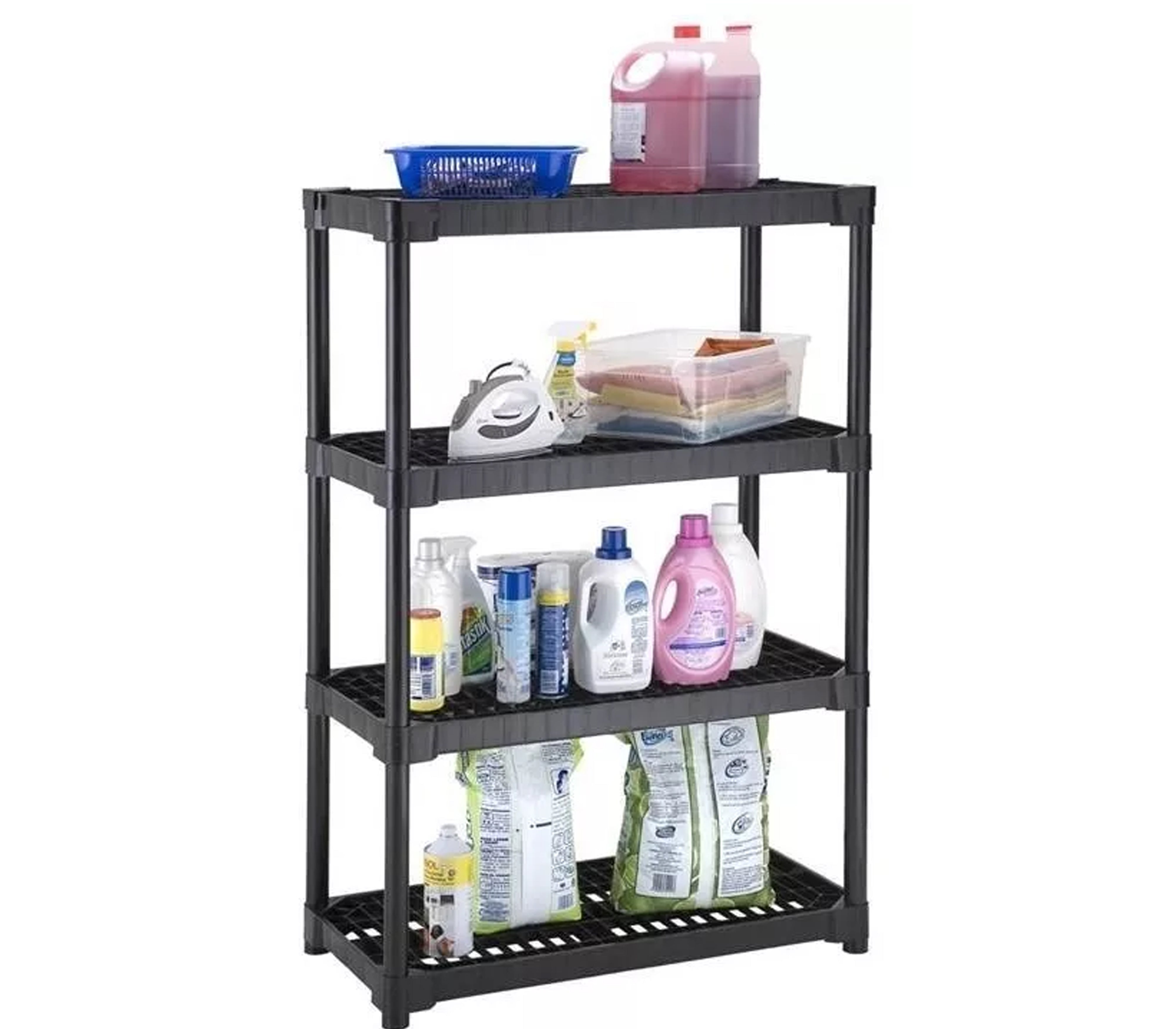 4-Tier Plastic Storage Shelf Organizer - Space Saving Shelf for Home, Office, Garage & Closet - Durable Multi-Purpose Shelving Unit for Books, Toys, Shoes & More