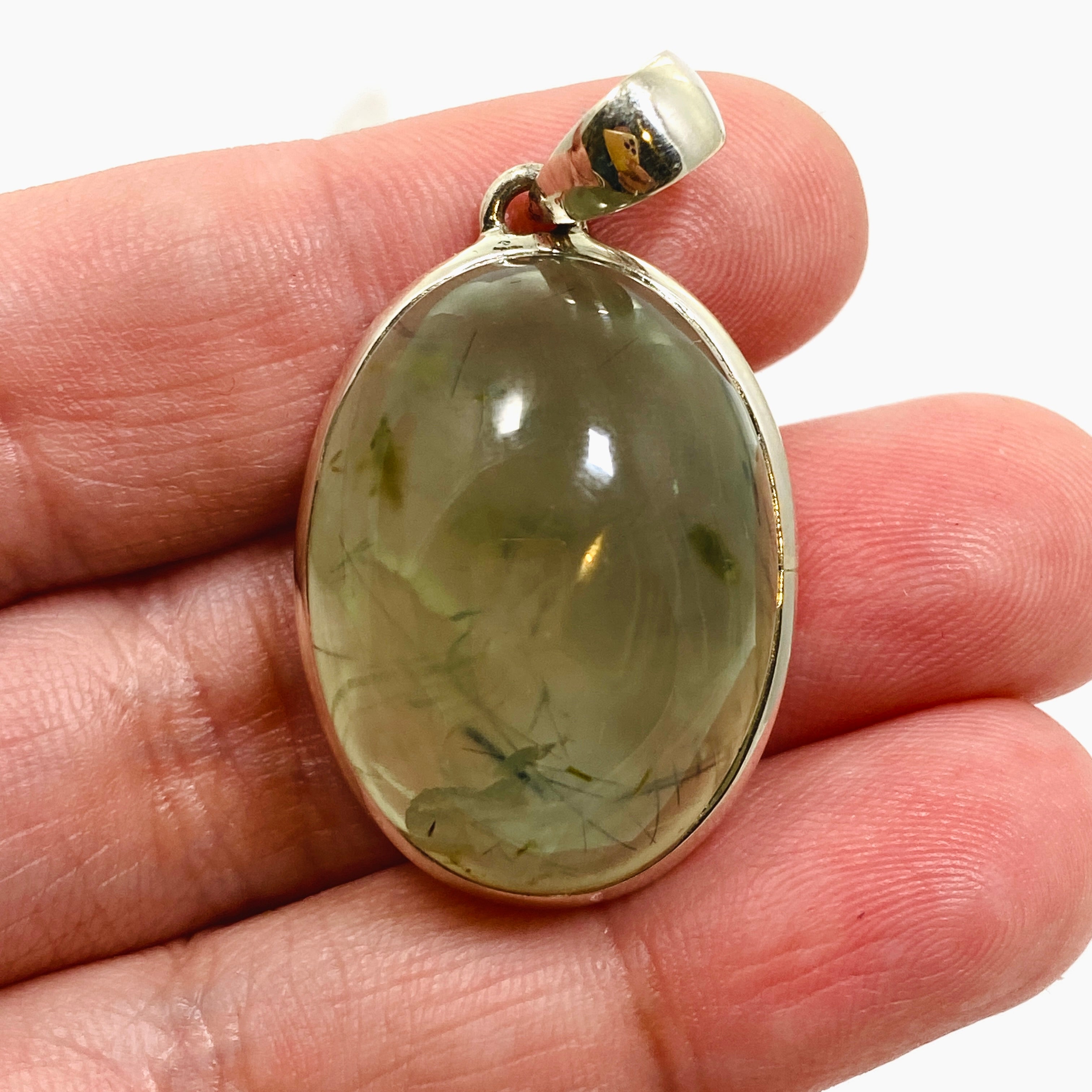 Natural Prehnite with Epidote Oval Cabochon Pendant - Handmade Gemstone Jewelry PPGJ1015 for Women, Healing Crystal Necklace for Meditation & Energy Balance