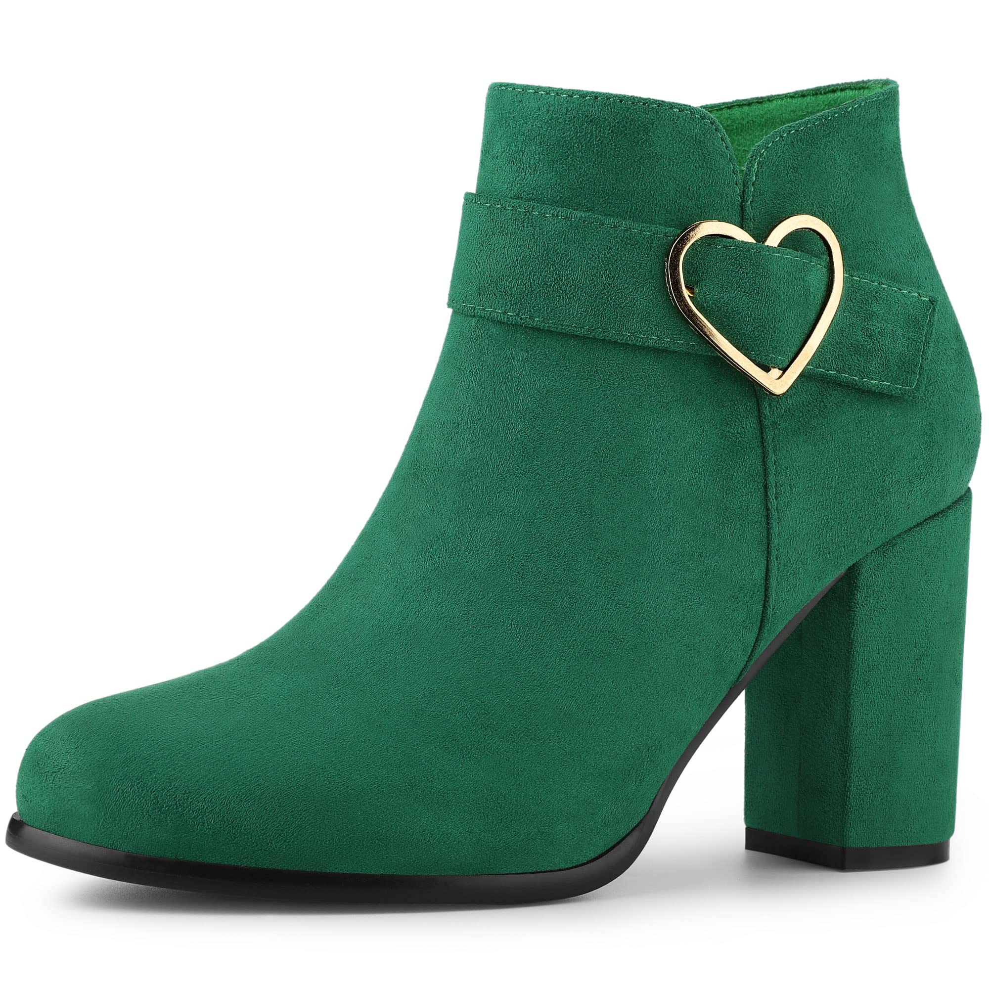 Allegra K Women's Chunky Heel Ankle Boots with Buckle Detail & Side Zip - Stylish Fall Winter Fashion Booties for Office, Party & Night Out