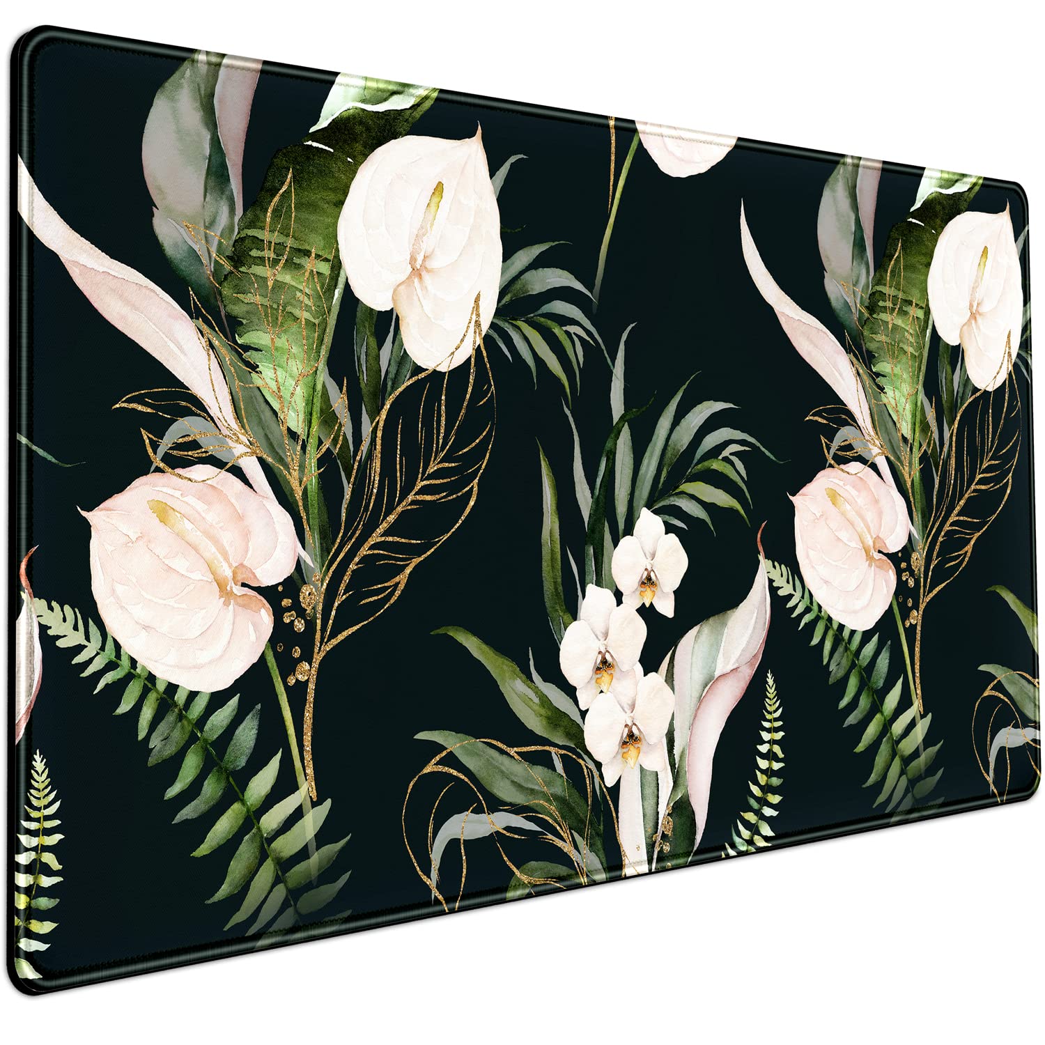 Premium Black & Gold Floral Desk Mat - Large 31.5