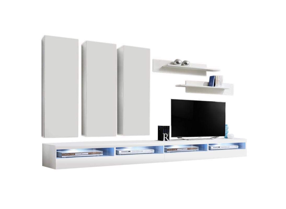 Modern White E1 35TV Wall-Mounted Entertainment Center with Storage Shelves & LED Lights - Space-Saving TV Stand for Bedroom & Living Room - Perfect for Small Apartments, Home Theaters, and Gaming Setups
