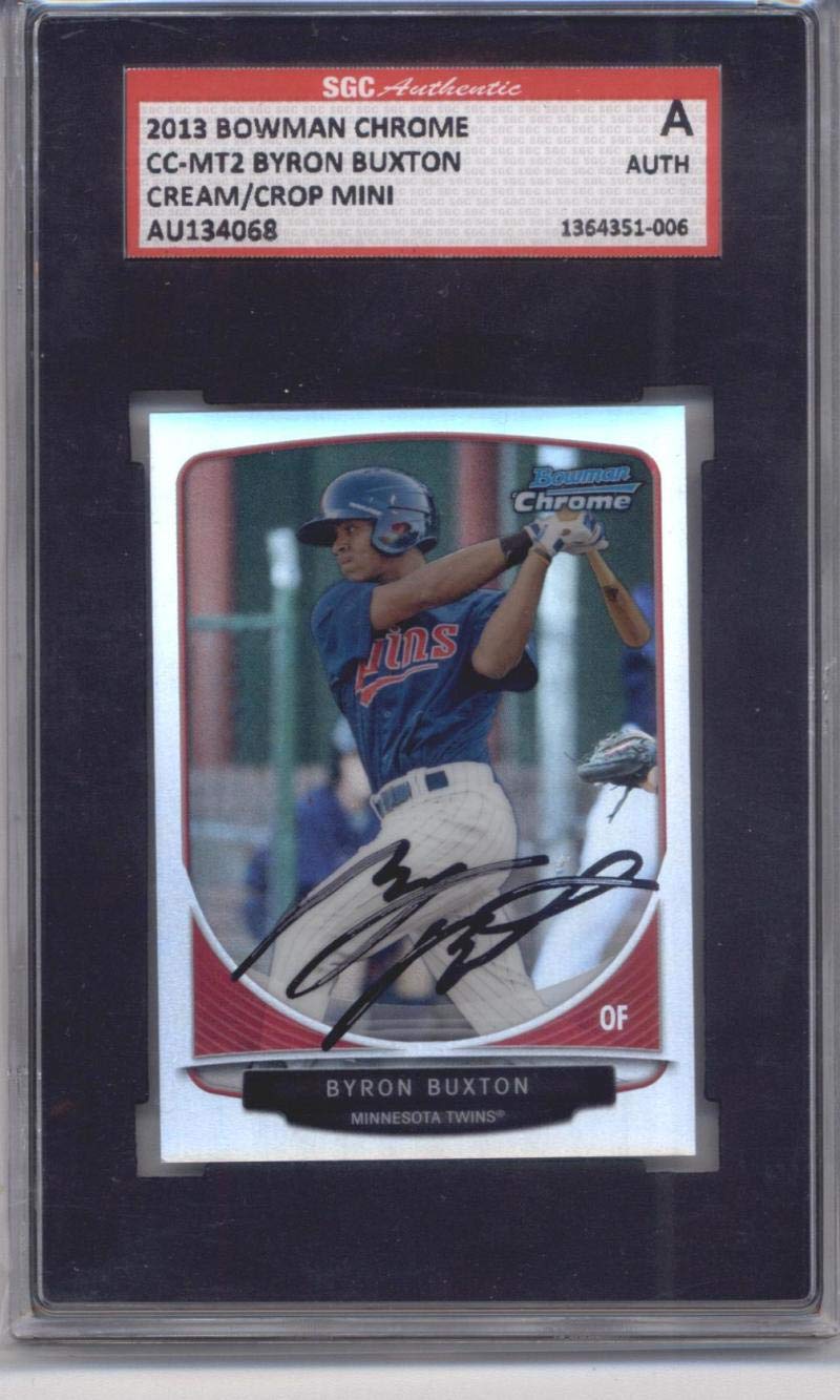 2013 Bowman Chrome Cream of the Crop Mini Refractor Byron Buxton Hand-Signed Certified Autograph Baseball Card #MT2 - NM-MT Condition, SGC Authentic Encased - Rare Collectible for MLB Memorabilia Fans & Sports Card Investors