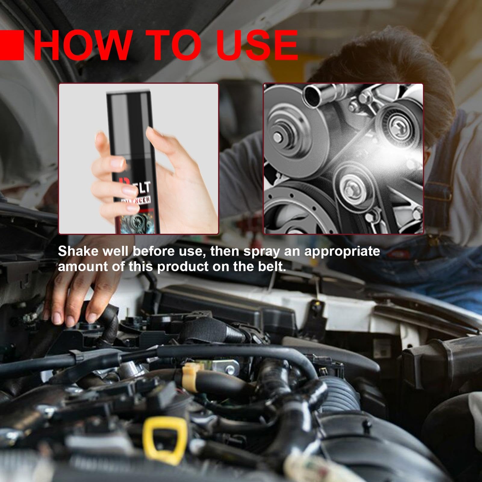 Belt Dressing Spray for Cars - 100ml Automotive Belt Noise Eliminator & Lubricant | Engine Belt Silencer Spray | Stops Squeaking & Protects Belts | Perfect for Routine Vehicle Maintenance & Noise Reduction