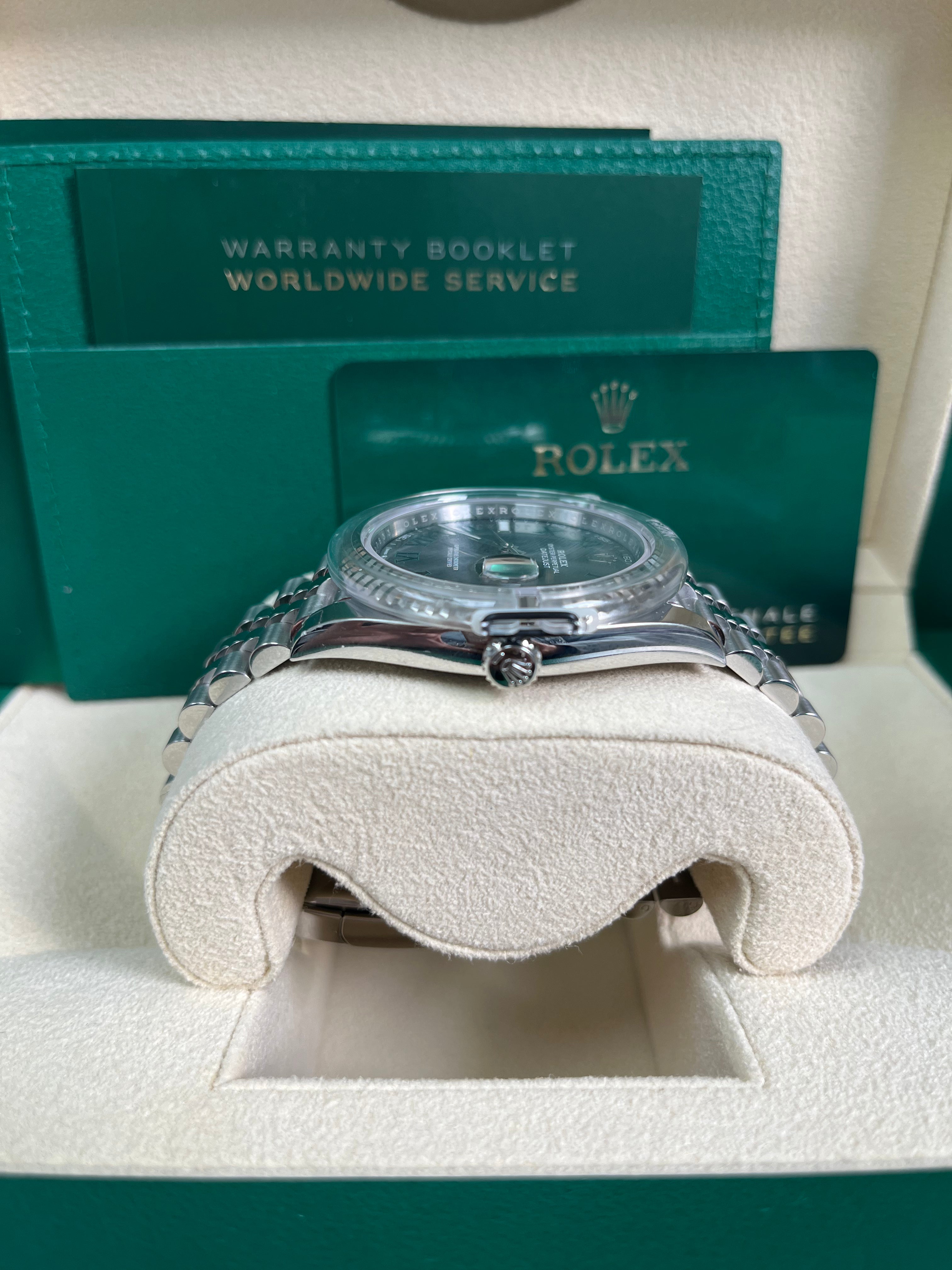 Rolex Datejust 41 Men's Watch - Two Tone 18k White Gold & Steel, Grey Slate Wimbledon Green Dial, Fluted Bezel, Jubilee Bracelet (Ref# 126334) | Luxury Dress Watch for Business & Formal Occasions