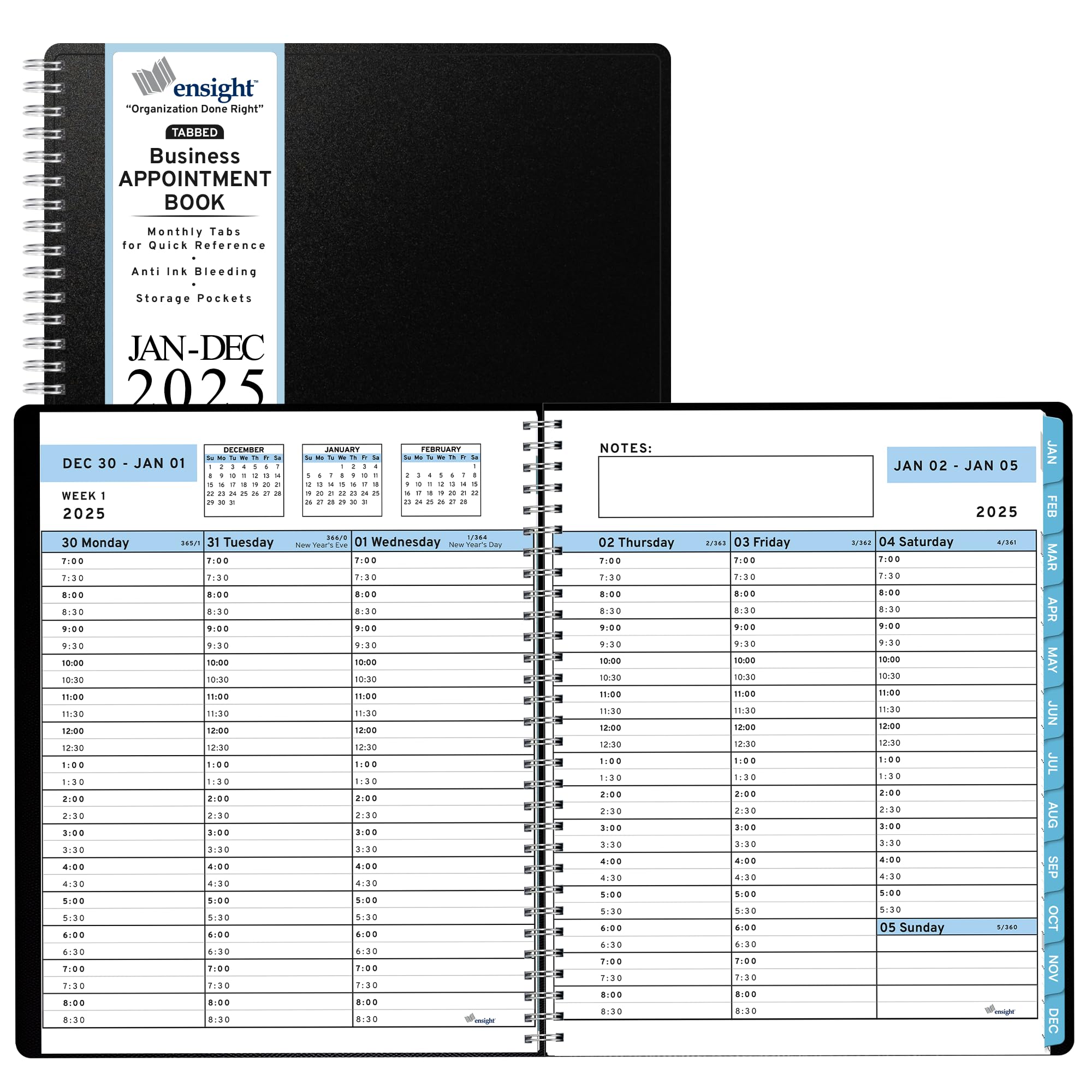 2025 Daily Planner with 30-Minute Time Slots - 6.5 x 8.5 Inch Professional Appointment Book for Business & Personal Use, Weekly/Monthly Calendar Organizer Jan-Dec 2025 (Blue) - Perfect for Office Scheduling, Time Management & Goal Tracking