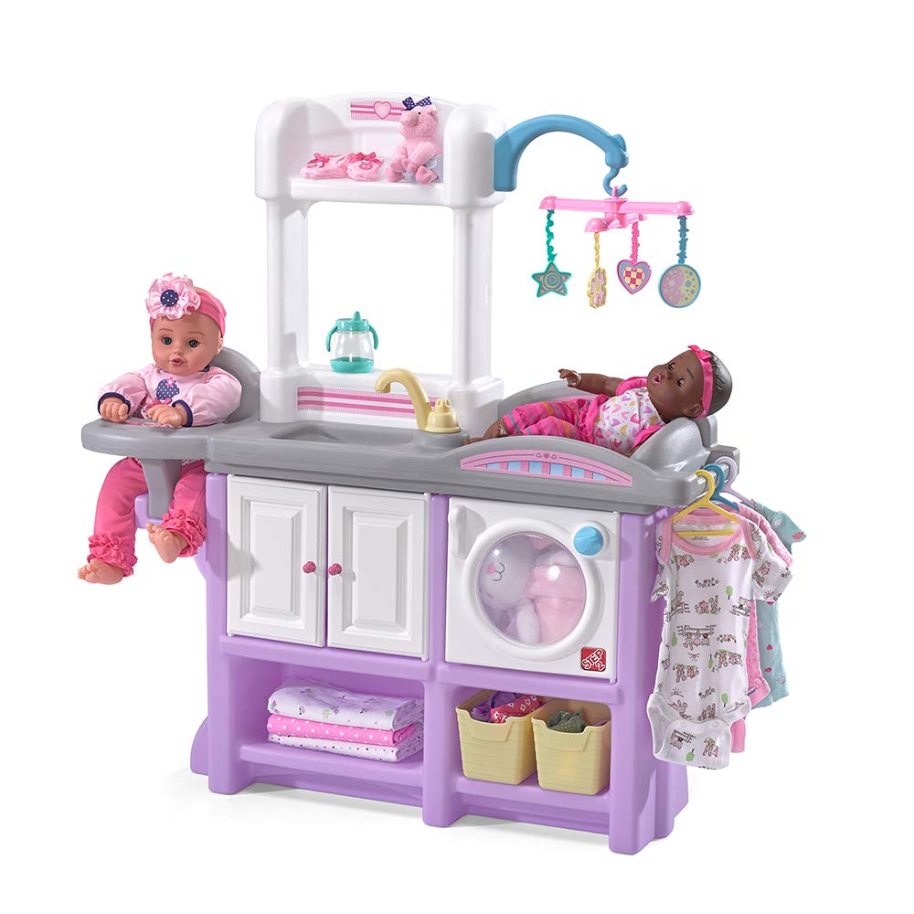 Step2 Love & Care Deluxe Baby Doll Nursery Playset - Compact Doll Changing Station & Crib with Toy Accessories - Durable Plastic Toddler Toy for Girls & Boys Ages 2-6 Years (Lavender) - Perfect for Pretend Play, Role Play & Early Childhood Development