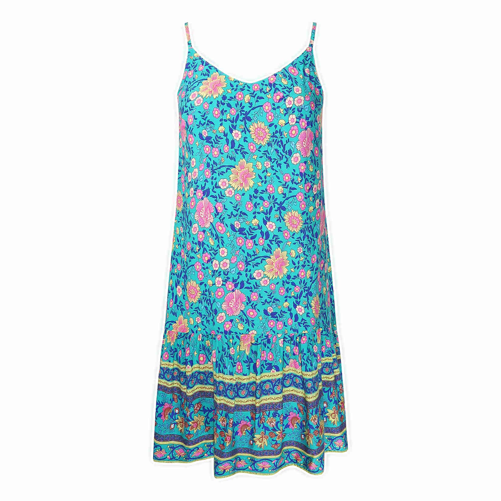 Watoriwa Women's Bohemian Print Dress - V-Neck, Loose Sleeveless Spaghetti Strap Sundress & Beach Coverup | Summer 2025 Fashion | Perfect for Beach Vacations, Pool Parties & Casual Outings