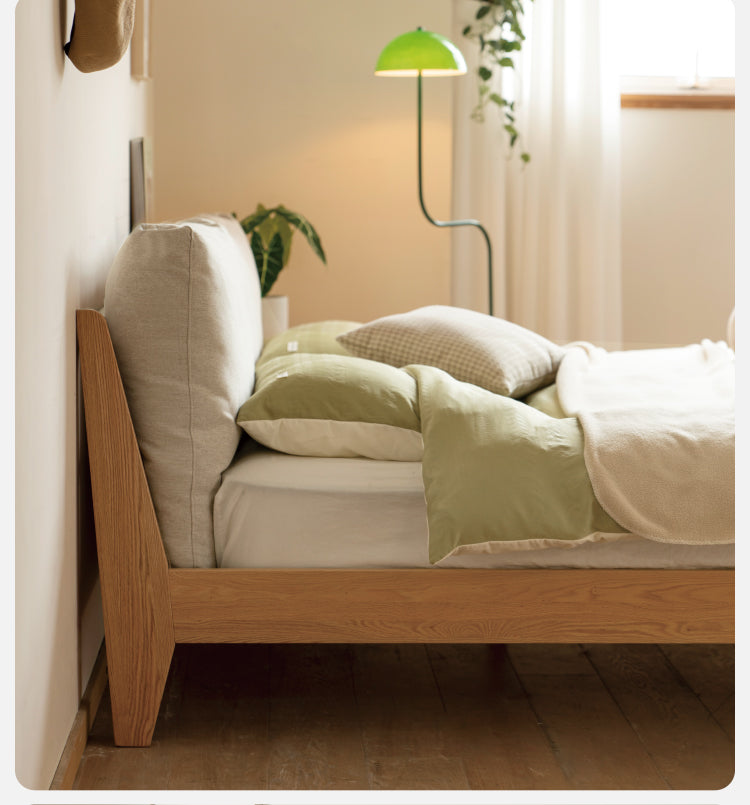 Solid Oak Wood Soft Bed Frame - Queen Size, Sturdy & Comfortable for Master Bedroom or Guest Room