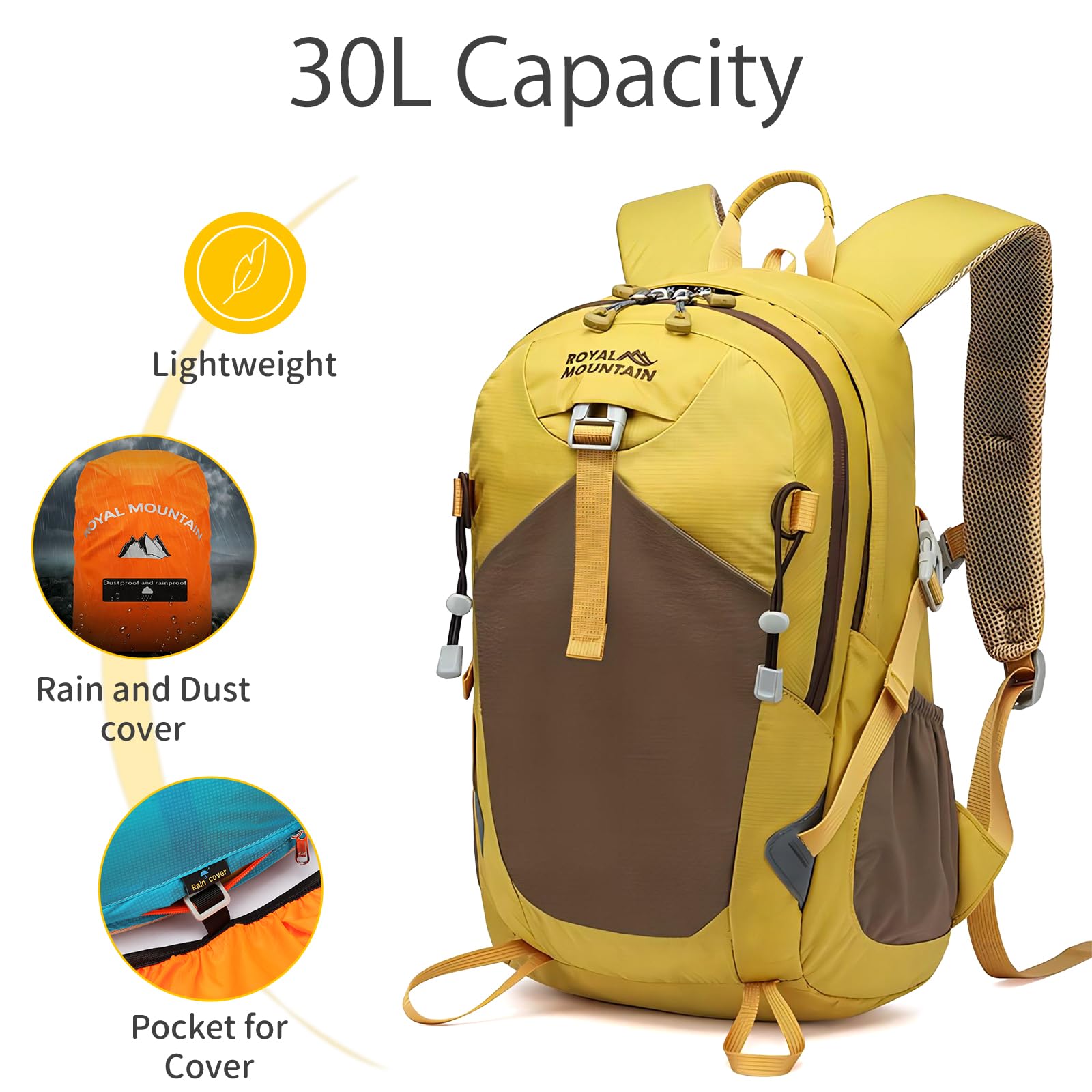 30L Lightweight Hiking Backpack for Women & Men - Foldable Travel Daypack with Rain Cover - Durable Camping Backpack for Hiking, Commuting, Short Trips & Outdoor Adventures