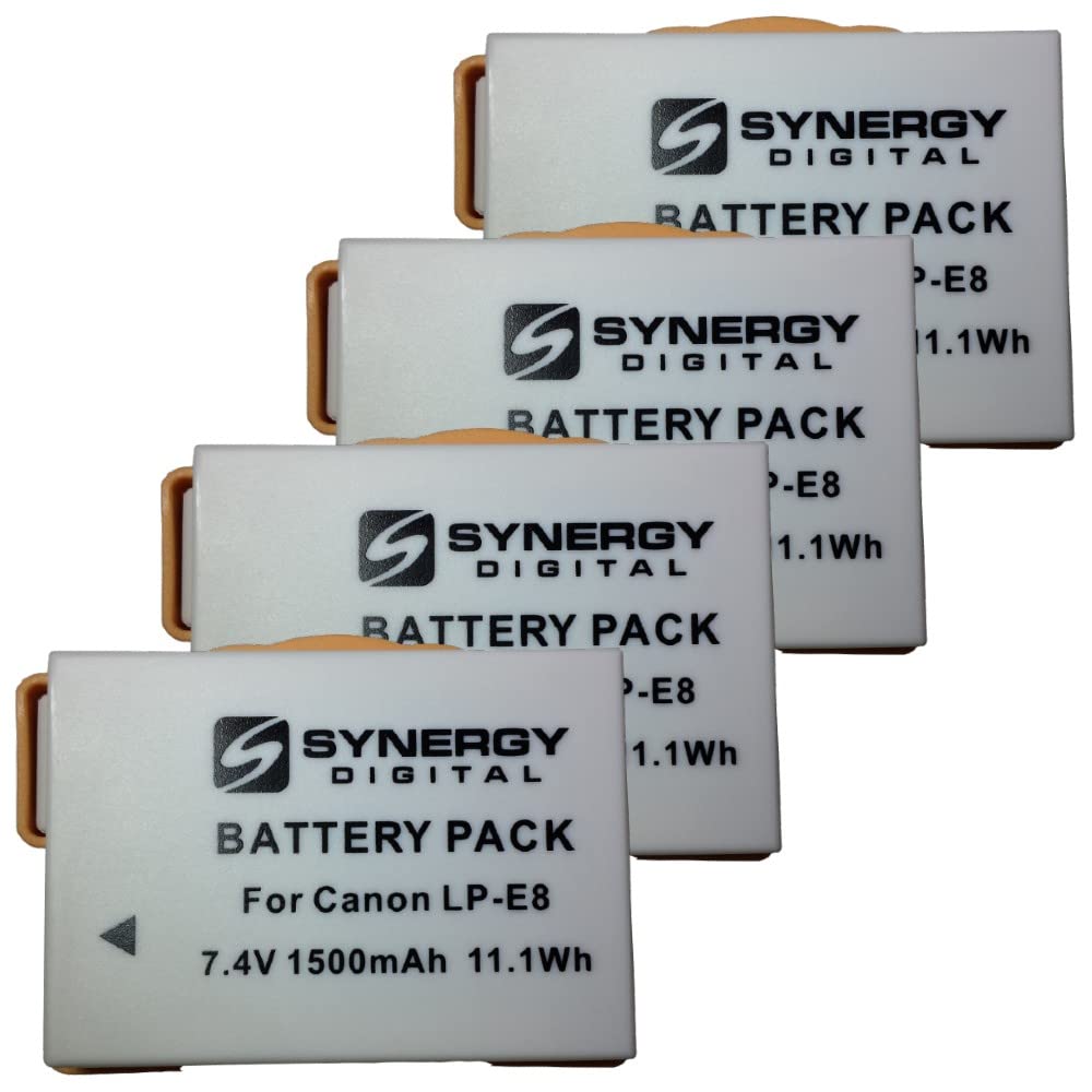 Synergy Digital Camera Batteries - 4 Pack, 7.4V 1500mAh Li-ion Replacement for Ultralast CAM-LPE8P - Perfect for Travel Photography, Vlogging & Professional DSLR Cameras