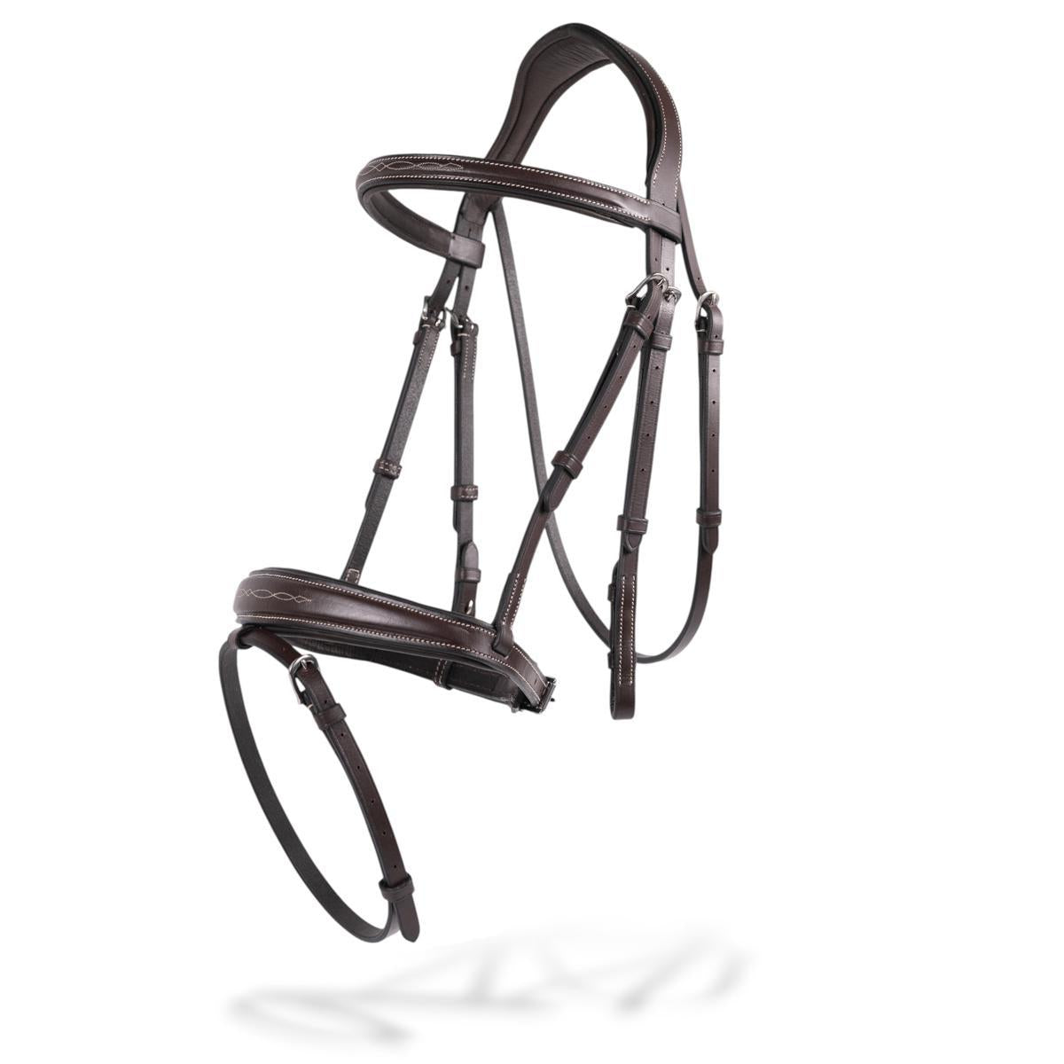 Jake Adams Padded Jumper Bridle with Raised Fancy Stitched Rubber Reins - Removable Flash Noseband - Premium Equestrian Horse Riding Equipment for Show Jumping & Dressage
