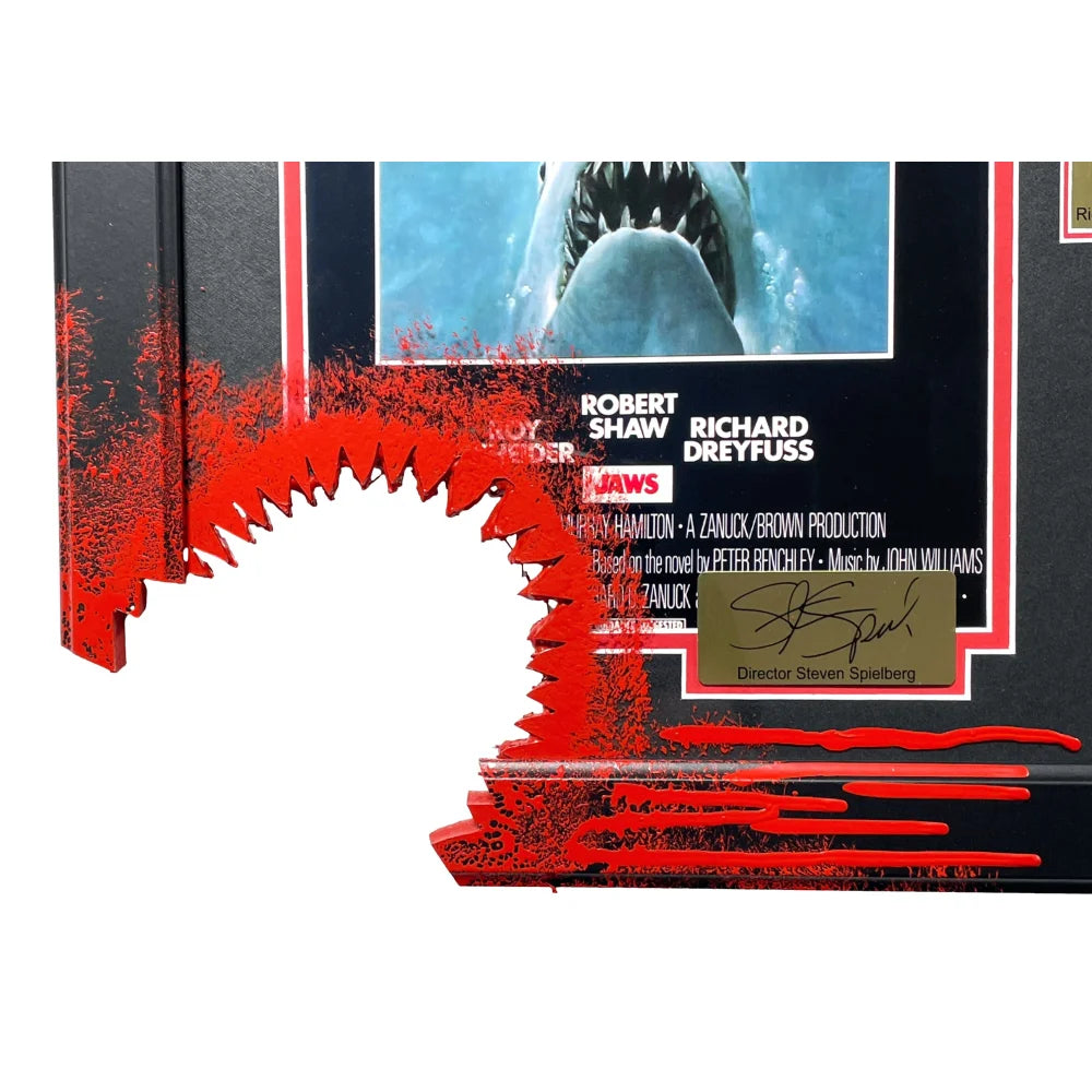 Jaws Bloody Shark Bite Framed Movie Poster - Authentic Facsimile Cast Signed Collage Photo - Perfect for Horror Movie Fans & Home Theater Decor