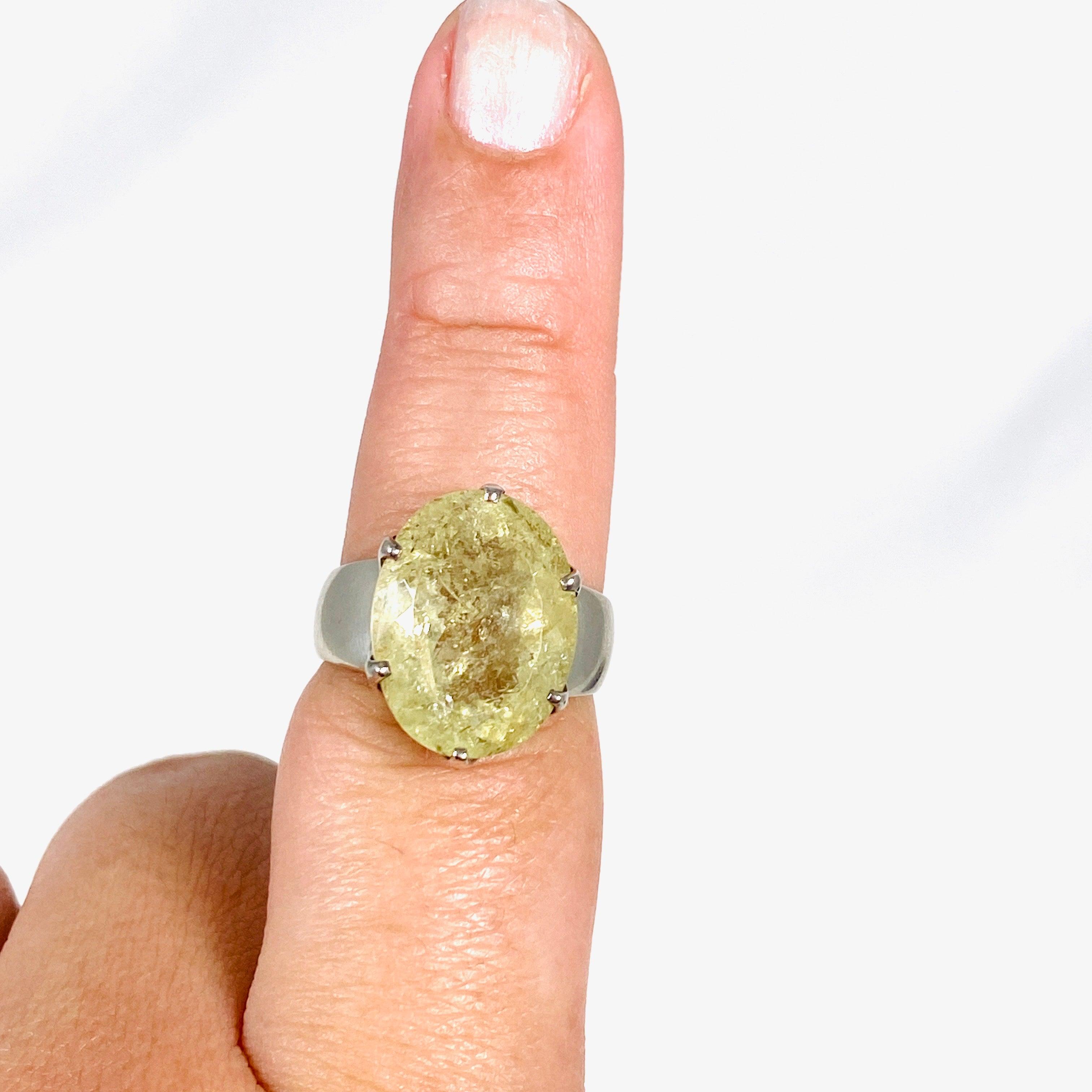 Heliodor Golden Beryl Faceted Oval Ring - Size 8.5 - PRGJ327 - Elegant Jewelry for Weddings & Special Occasions