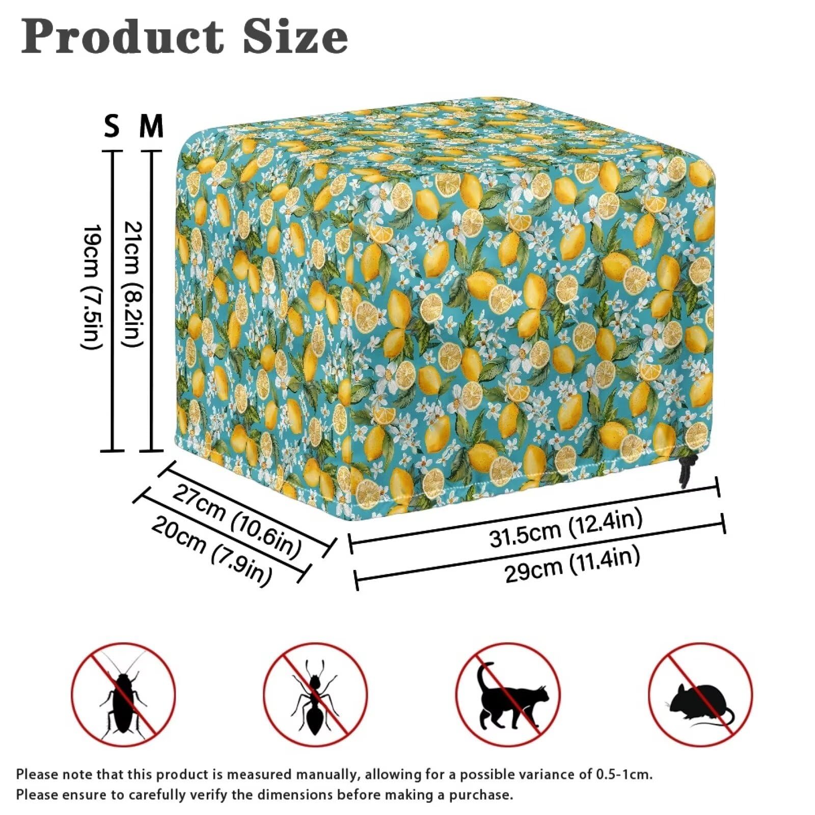 2 Slice Lemon Toaster Cover - Dustproof & Fingerprint Resistant Bread Maker Protector - Small Kitchen Appliance Decor for Countertop - Perfect for Kitchens, Breakfast Nooks & Dorm Rooms