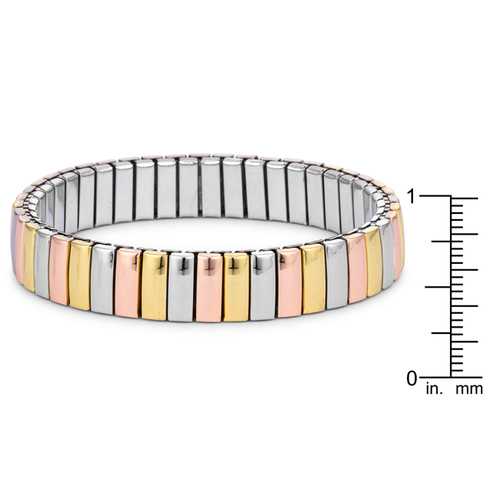 Tri-Tone Stainless Steel Stretch Bracelet for Women - Adjustable Fashion Jewelry Gift for Everyday Wear, Parties & Special Occasions