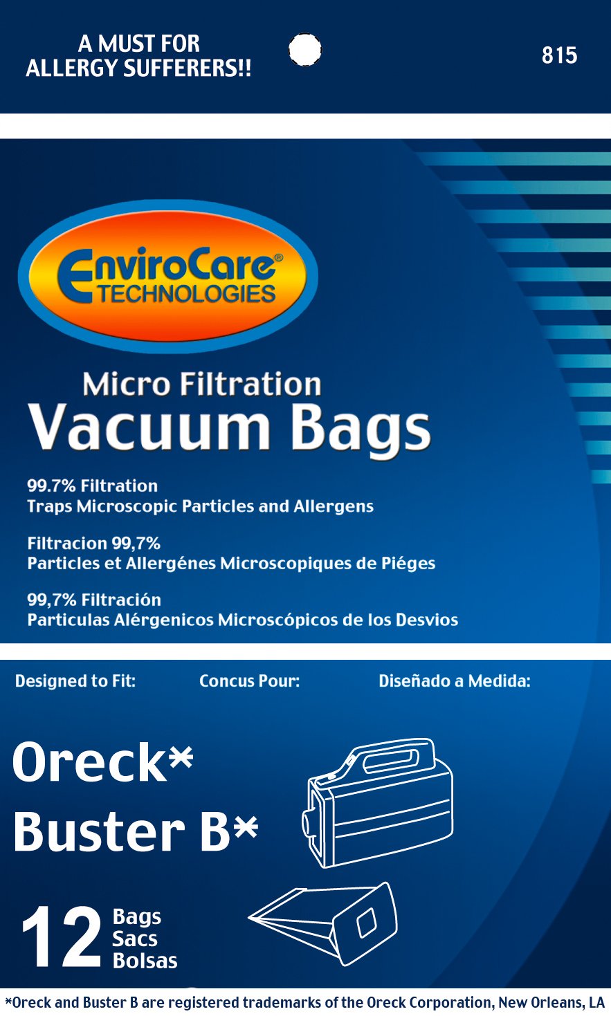 EnviroCare Replacement Vacuum Bags 12 Pack - Compatible with Oreck Super-Deluxe Compact & Buster B Canister Vacuums | HEPA Filter | Dust & Allergen Control | Perfect for Home, Office & Pet Hair Cleaning