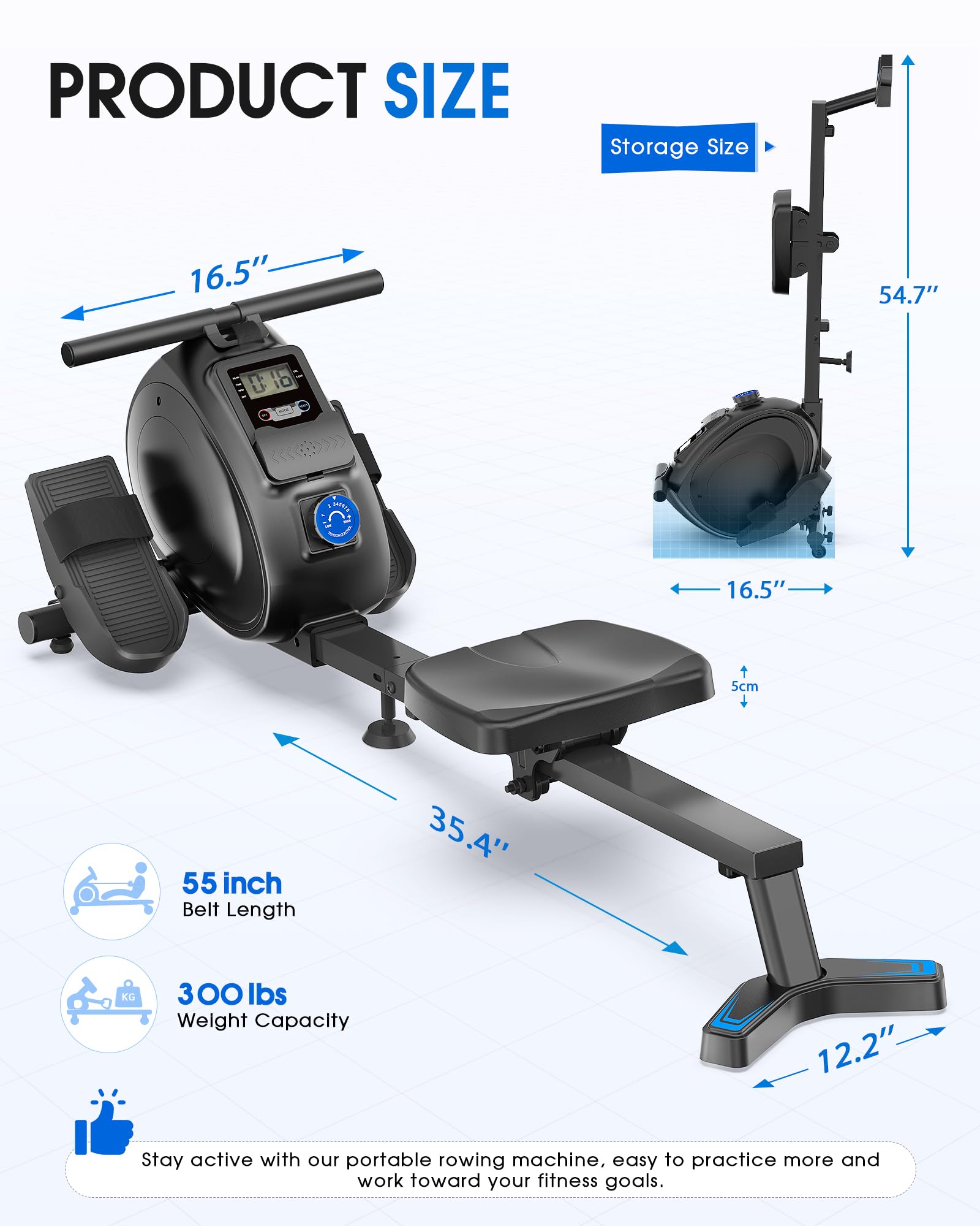 WELLFIT Magnetic Rowing Machine for Home - Compact Foldable Rower with 8-Level Resistance (300lbs Capacity) | Perfect for Small Spaces & Full-Body Workouts | Compatible with Kinomap App for Interactive Training