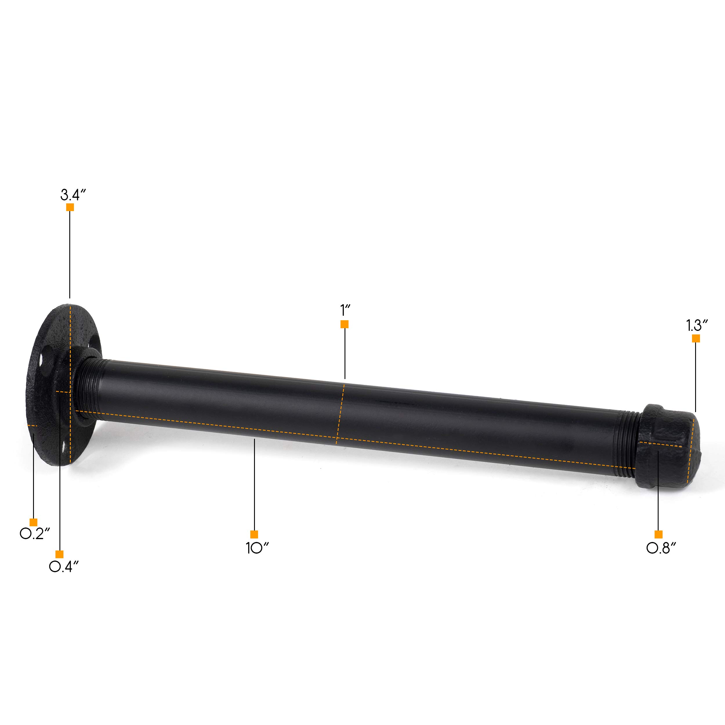 Industrial Rustic Iron Pipe Floating Shelf Bracket Set - 3/4 Inch Diameter, 10 Inch Length, Black (Set of 4) - Heavy Duty Wall Mounted Shelving Support for DIY Home Decor, Kitchen, Bathroom & Office Organization
