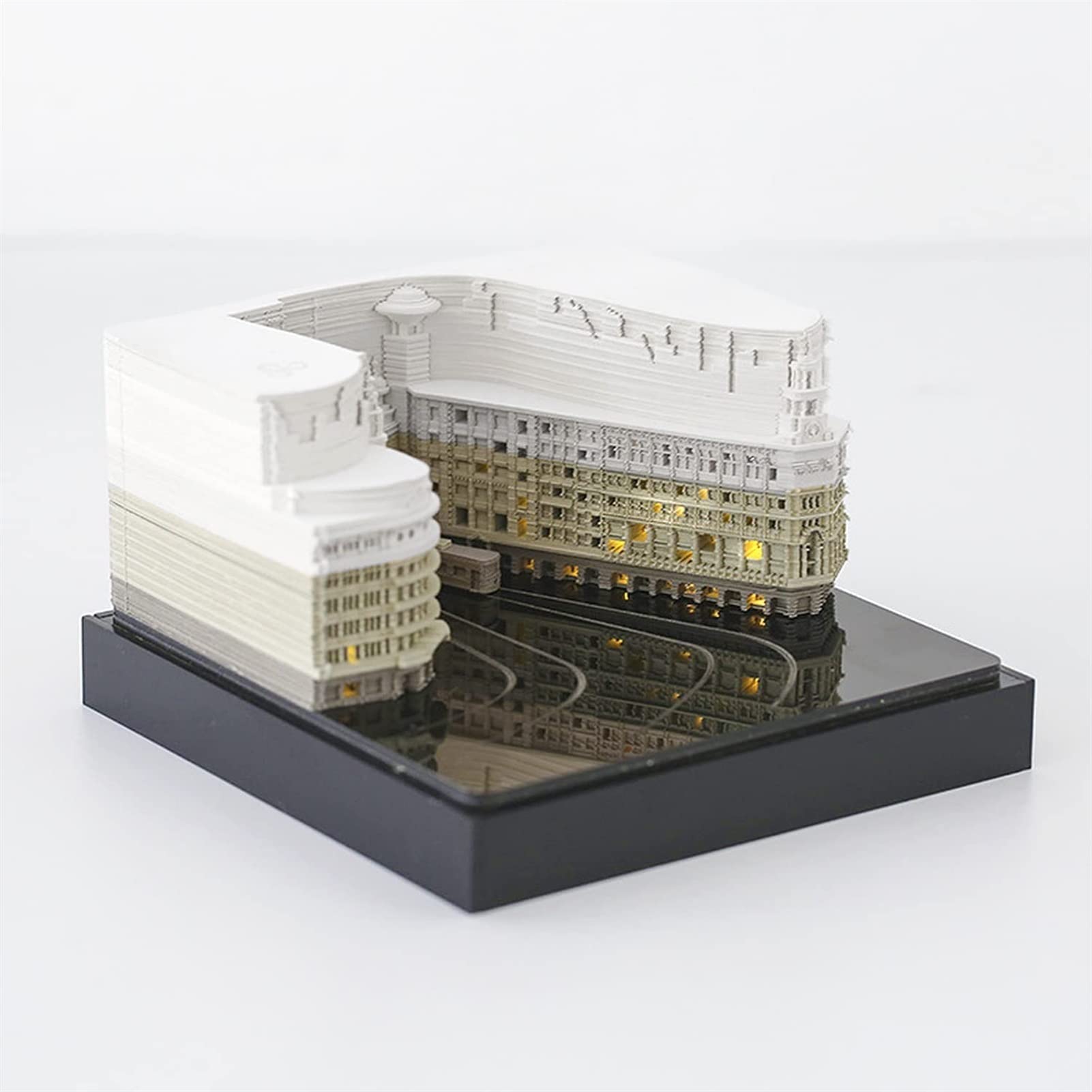 **SENTIM Oversized 3D Memo Pad - City Building Block with LED Lights, Kawaii Paper Model, Pen Holder & Bookmark - Creative Post-it Notes, Detailed Design, Large Notepad with Cloth Gift Box (Brown) - Perfect for Office, Home Decor, School & Gift Ideas**