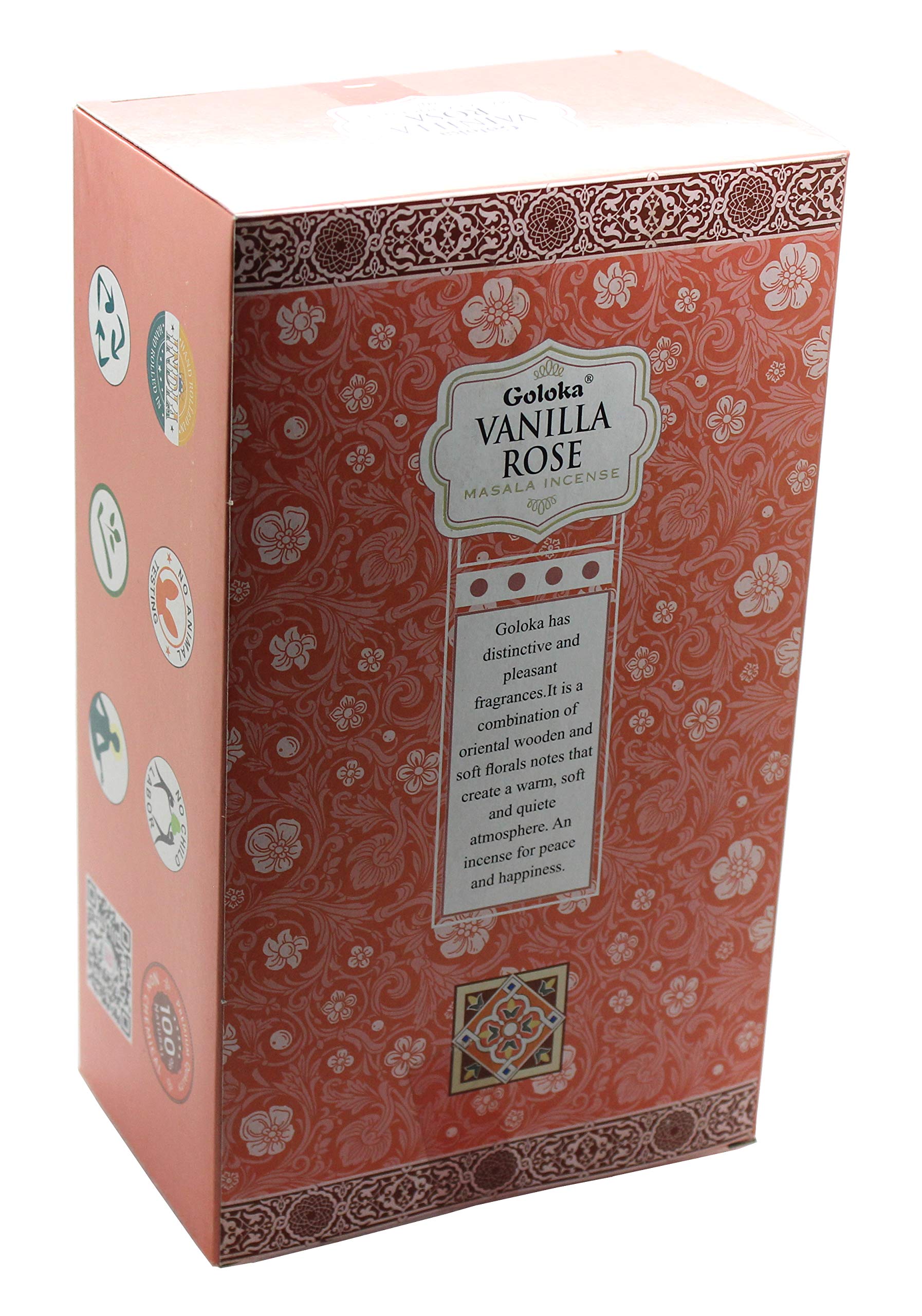 GOLOKA Premium Masala Incense Sticks - 180g Vanilla Rose Scent for Meditation, Yoga & Relaxation | Aromatic Home Fragrance for Stress Relief & Spiritual Wellbeing