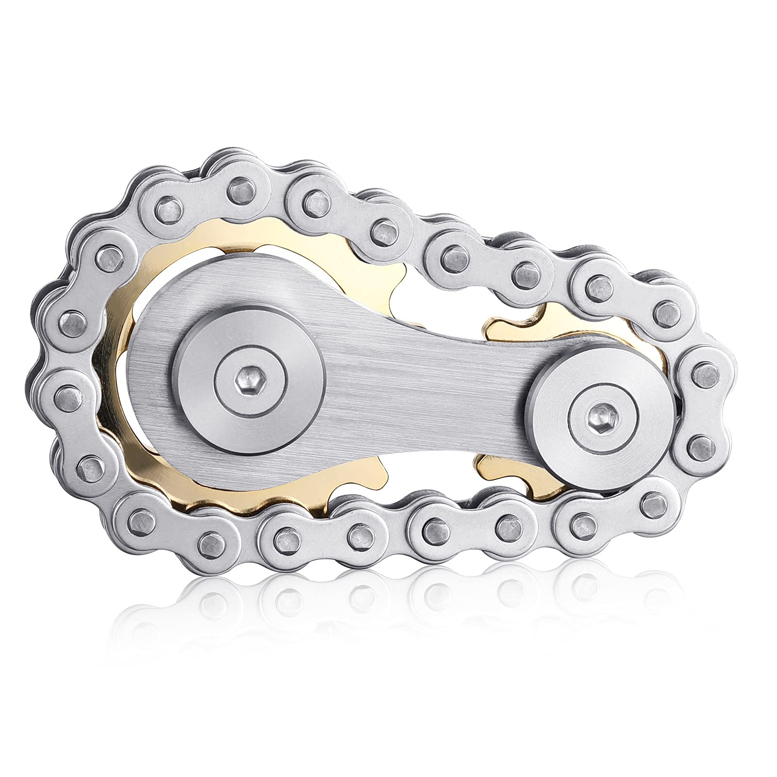 Metal Sprocket Chain Fidget Toy - Gold Plated Sensory Bike Gear Spinner for Adults | Anxiety Relief, ADHD & Autism Focus Tool | Pocket-Sized EDC Novelty Gift for Stress & Boredom | Perfect for Office, Travel, and Classroom Use