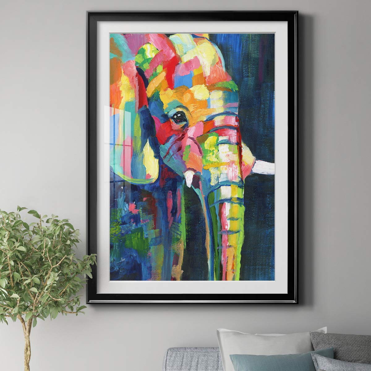 Vibrant Elephant Premium Black Framed Print - Ready to Hang Wall Art - 30x22 Inches - Made in USA - Perfect for Living Room, Bedroom & Office Decor