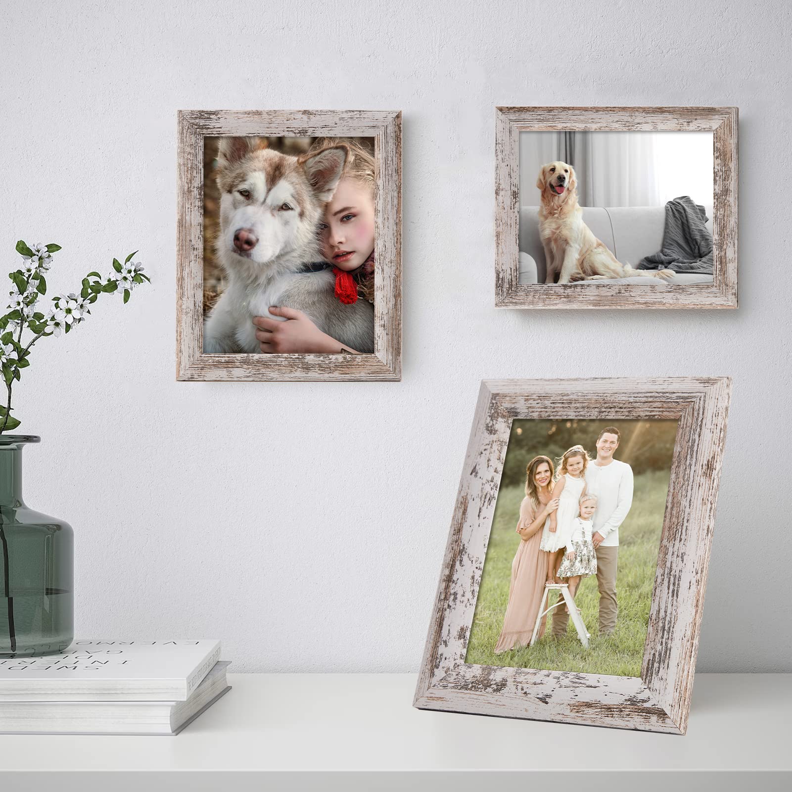 Rustic 5x7 Picture Frames Set of 6 - High Definition Real Glass, Distressed Wood Farmhouse Photo Frames for Wall Mounting & Tabletop Display - White Home Decor Photo Frames for Living Room, Bedroom & Office Decorations