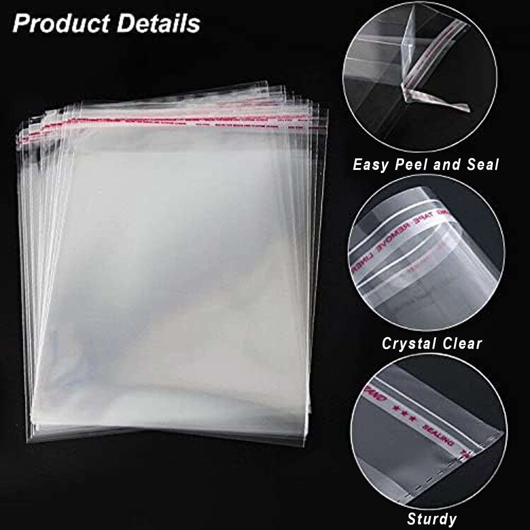 Yotelab 8x11 Inch Self Sealing Cellophane Bags - 100 Pcs Clear Resealable Plastic Bags for Product Packaging, Clothing Storage, Photo & Card Protection - Perfect for Retail, Crafts & Gift Wrapping