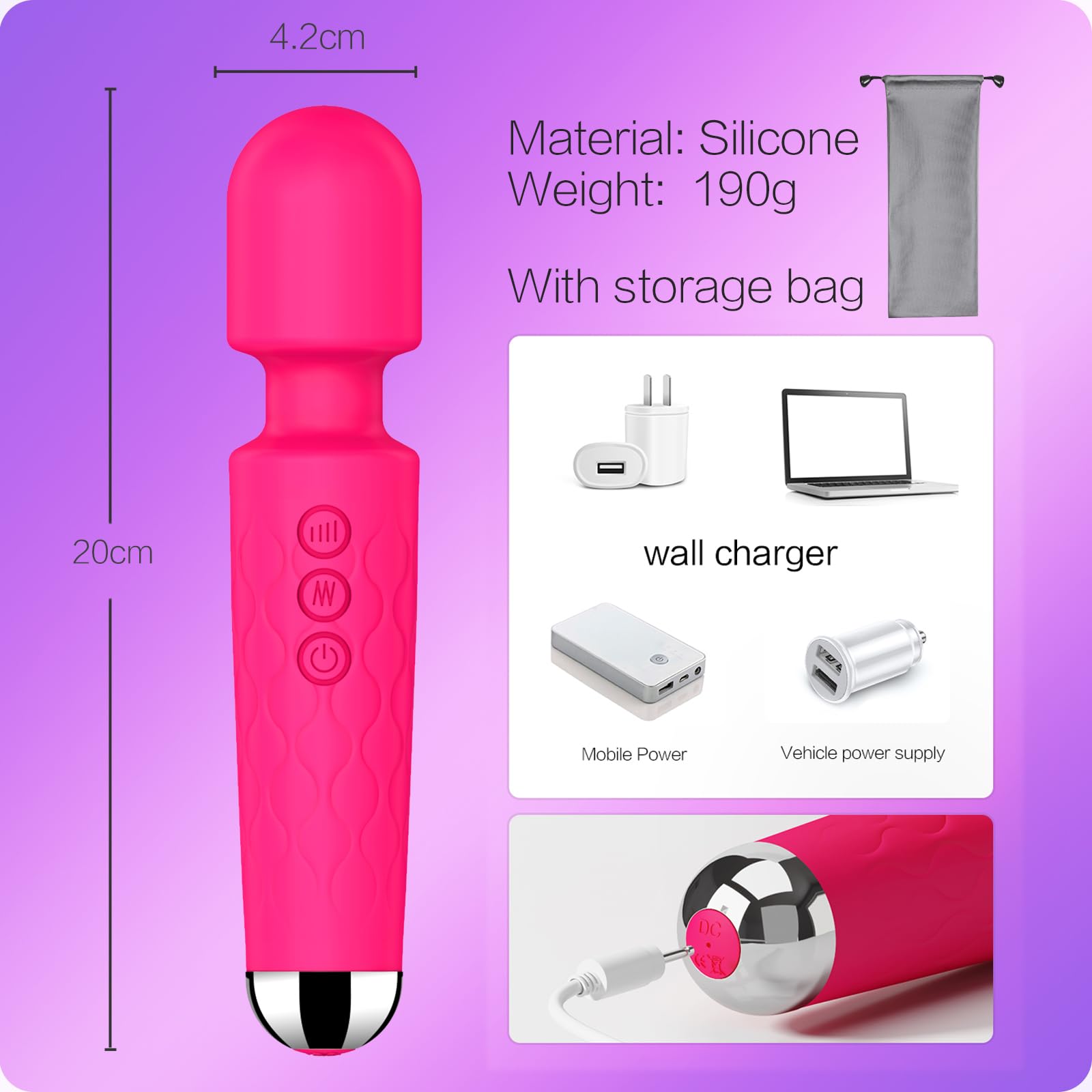 Premium Rose Red Vibrating Wand - 8 Speeds & 20 Patterns G-Spot Stimulator, Clitoral Massager, Waterproof Adult Sex Toy for Women - Perfect for Solo Play, Couples Intimacy & Sensual Exploration