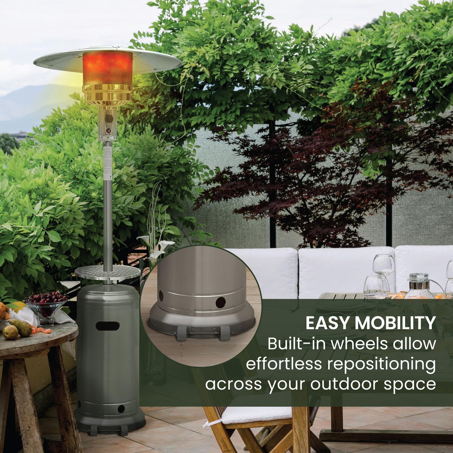 Hanover Outdoor 48,000 BTU 7-Foot Propane Patio Heater with Wheels - Portable Outdoor Heater Covers 26.5 Sq. Ft. for Patio, Porch, Deck, Backyard & Garden Gatherings