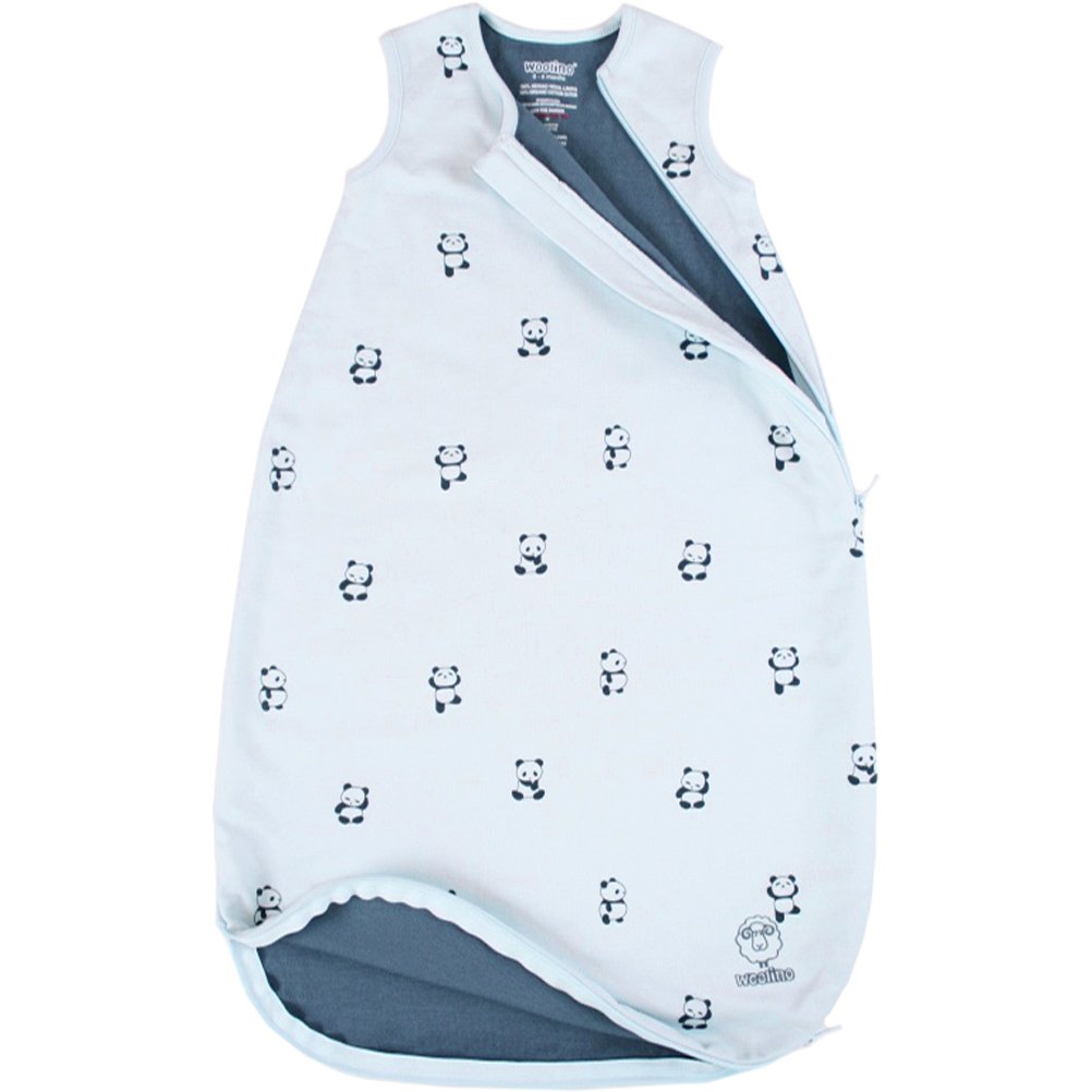 Woolino Merino Wool & Organic Cotton Baby Sleep Sack - 4 Season Wearable Blanket for Infants & Toddlers (6-18 Months) - Two-Way Zipper, Panda Design - Perfect for Nursery, Daycare & Travel