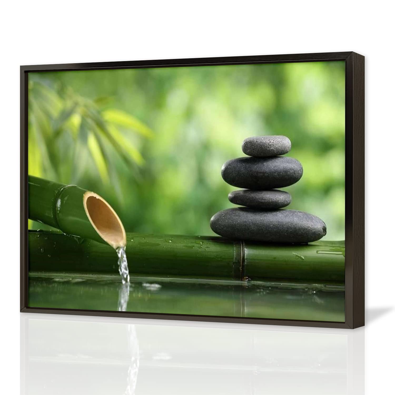 Modern Abstract Canvas Wall Art - Bamboo & Stone Prints Oil Painting for Home & Office Decor - Black Aluminum Framed Ready to Hang (24x36 Inch) - Perfect for Living Room, Bedroom & Workspace