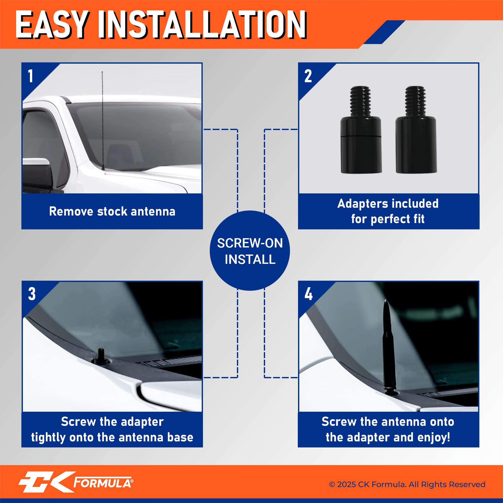 Black Short Antenna for Chevy Silverado & GMC Sierra (1999-2025) - Truck Accessories for Off-Road & City Driving