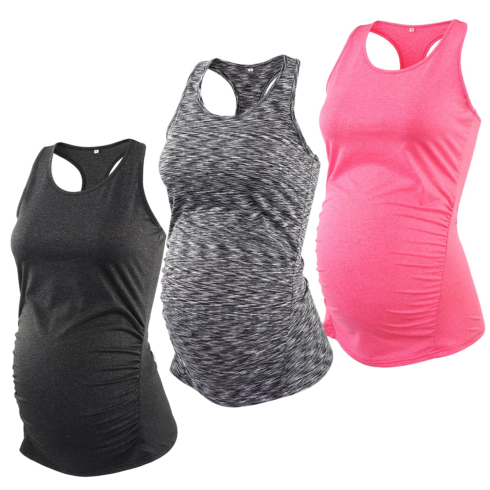 Glampunch 3-Pack Maternity Yoga Tops - Breathable Sleeveless Racerback Workout Shirts for Pregnant Women | Comfortable Pregnancy Activewear for Yoga, Gym & Daily Wear