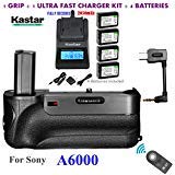 Kastar Infrared Remote Control Pro Vertical Battery Grip with 2.4G Wireless & 4x NP-FW50 Batteries + Fast Charger Kit for Sony A6000/A6300/A6500 DSLR Cameras - Perfect for Photography, Vlogging & Travel