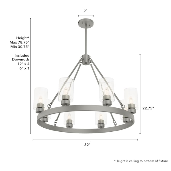 Hunter Hartland 8-Light Matte Silver Chandelier - Elegant Dining Room & Foyer Lighting Fixture for Modern Homes