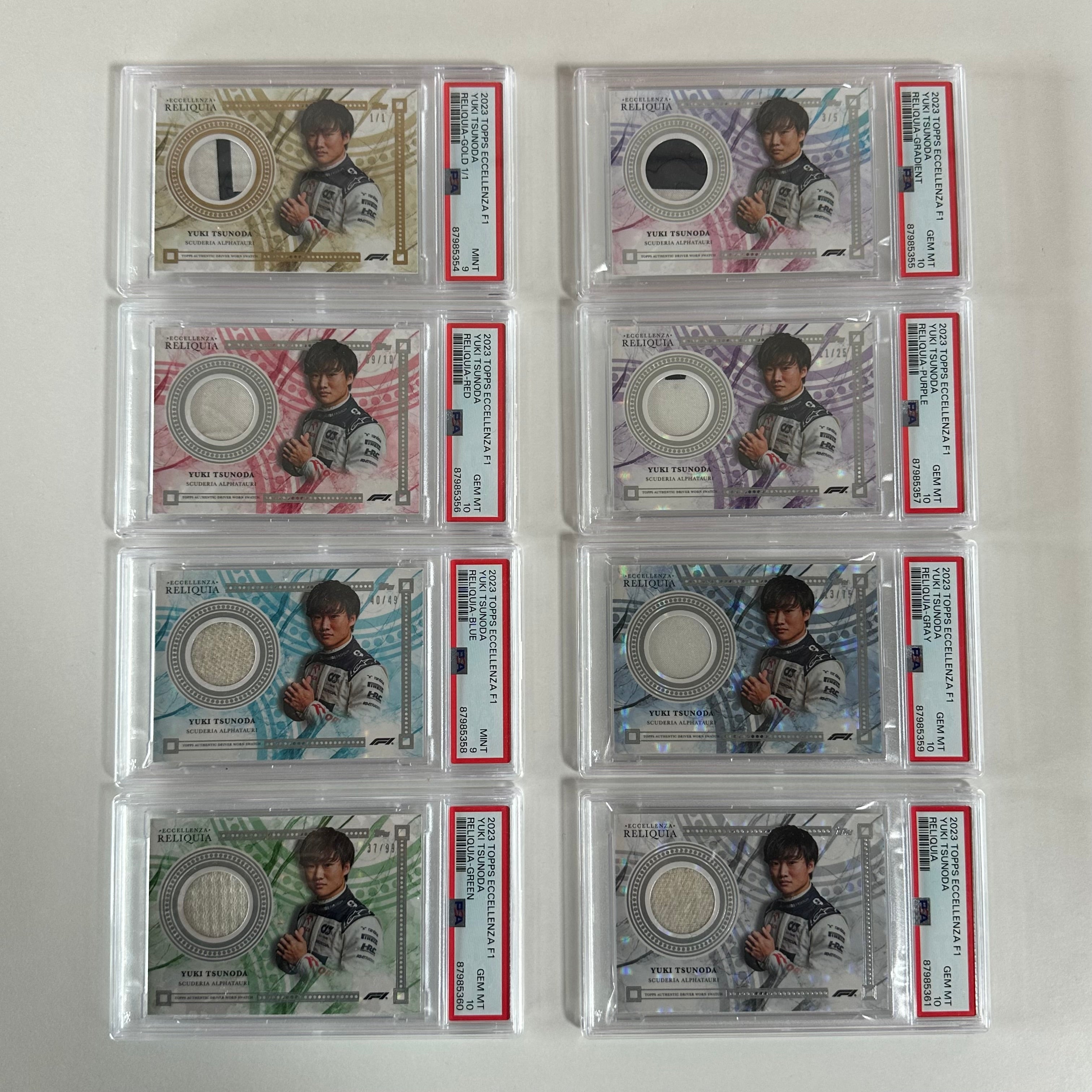 1/1 Gold + Complete Rainbow Yuki Tsunoda 2023 Eccellenza Reliquia (PSA9/10) - Rare Collectible Trading Card for Sports Memorabilia & F1 Racing Fans