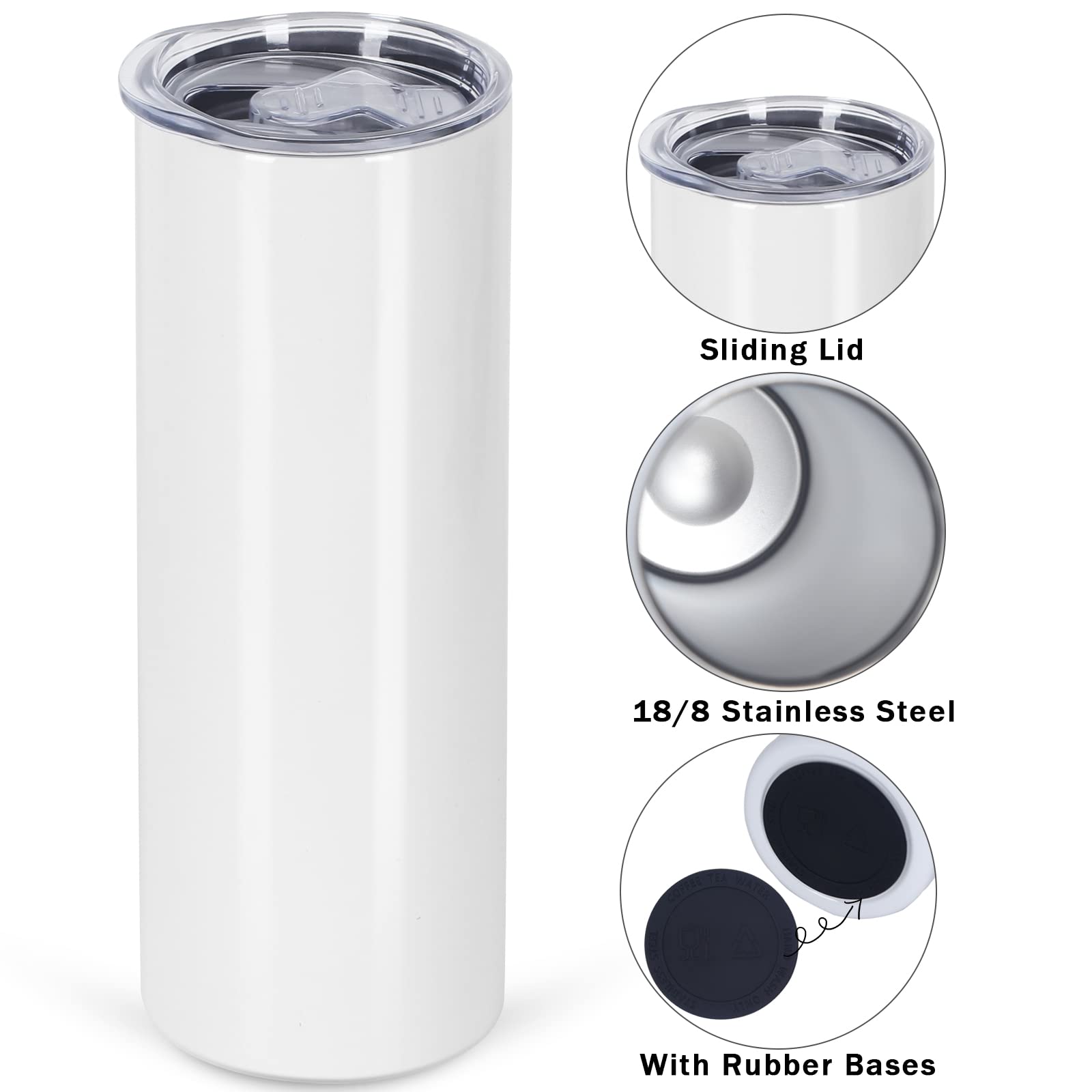 50 Pack 20 oz Skinny Straight Stainless Steel Sublimation Tumblers - White Sublimation Blanks for DIY Crafts, Bulk Tumbler Cups Individually Boxed | Perfect for Custom Gifts, Promotional Events & Personalized Drinkware