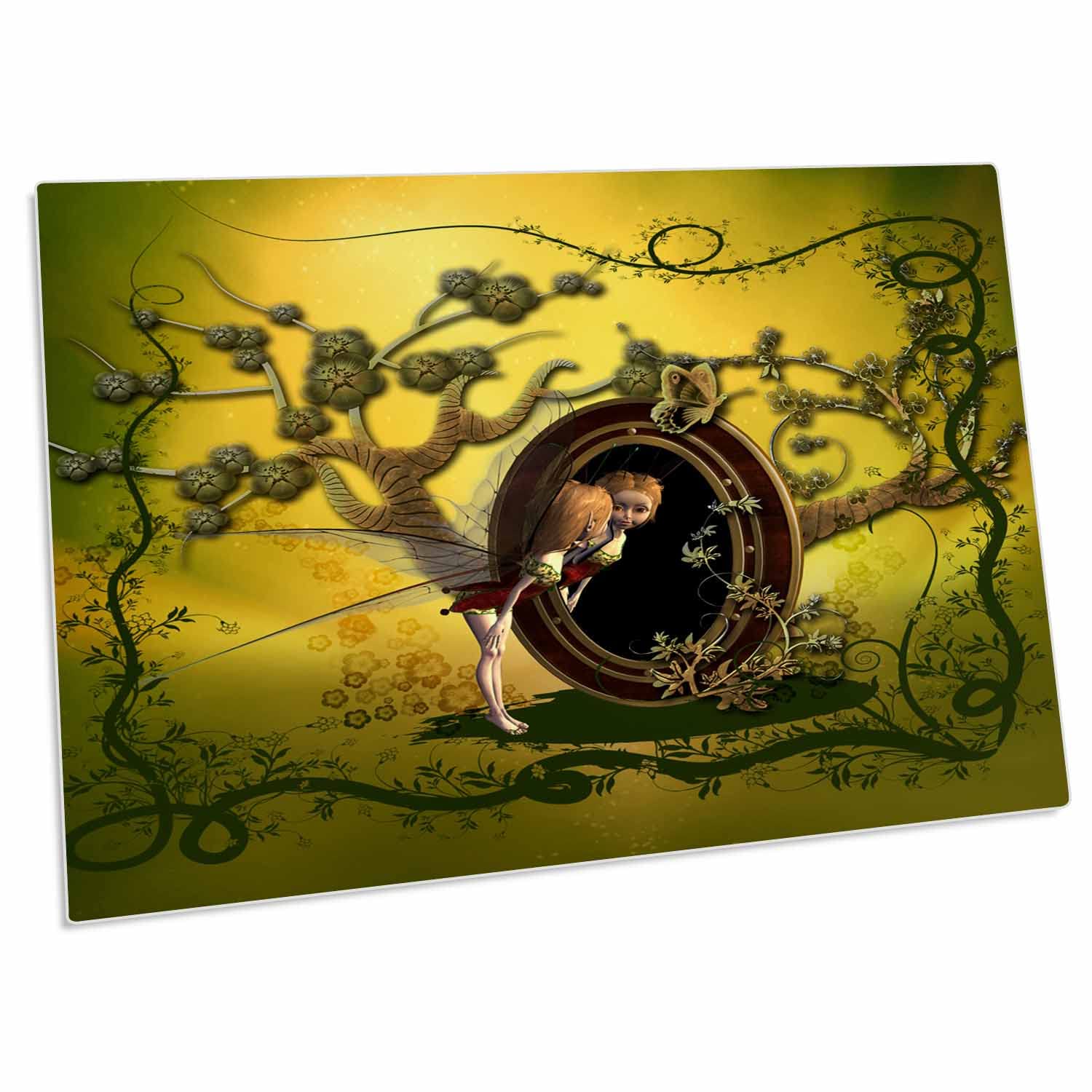 3D Rose Cute Fairy Looking in a Mirror Desk Pad Place Mats Set - Non-Slip Table Protector for Dining, Office, or Home Decor (dpd-252712-1) - Perfect for Kitchen, Dining Table, and Office Desk Use