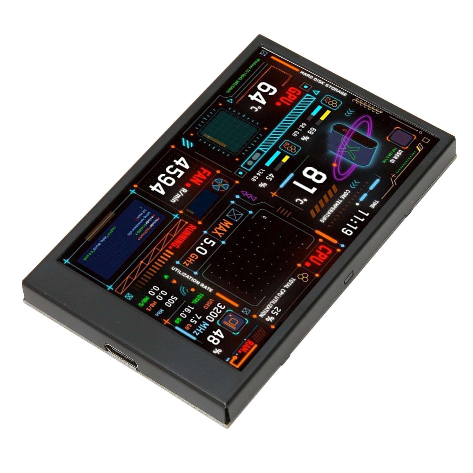ZJchao 3.5 Inch IPS Computer CPU Temperature Monitor with Dimmable Display, Dual USB-C Ports & Customizable Theme Editor - Real-Time PC Performance Tracking for Gaming, Workstations & Home Office Setups