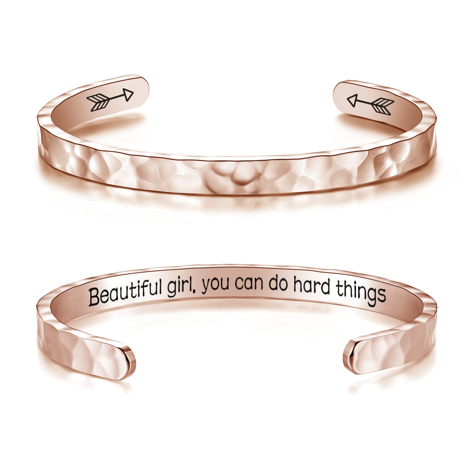 Inspirational Bracelets for Women - Stainless Steel Hammered Cuff with Hidden Message, Motivational Mantra Jewelry, Encouragement Gift for Her - Perfect for Daily Wear, Meditation & Special Occasions