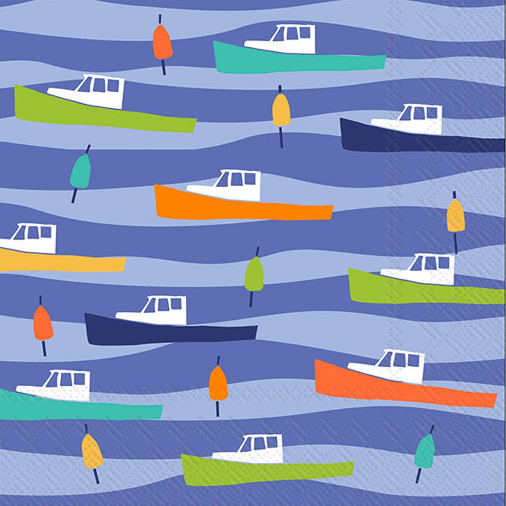 Premium 20-Count Boston International Paper Cocktail Napkins - Lobster Boat Design for Parties, Weddings & Coastal Themed Events