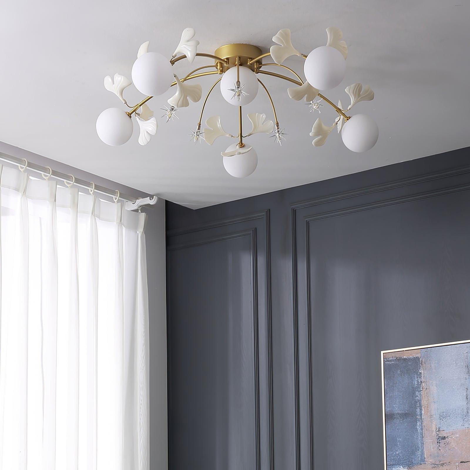 Modern Ginkgo Leaf Glass Ceiling Light Fixture - Elegant Nature-Inspired Home Decor for Living Room, Bedroom & Dining Area
