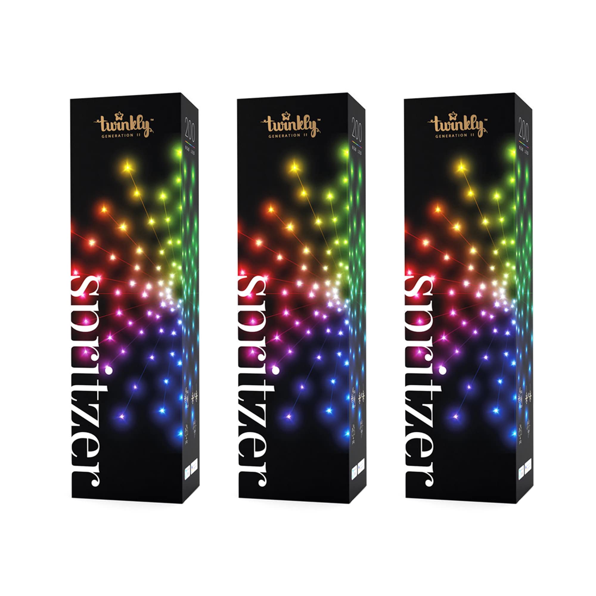 Twinkly Smart Decoration 200 RGB LED Multicolor Indoor & Outdoor App Controlled Holiday String Lights (3 Pack) - Perfect for Christmas Tree, Patio, Garden, and Party Decorations