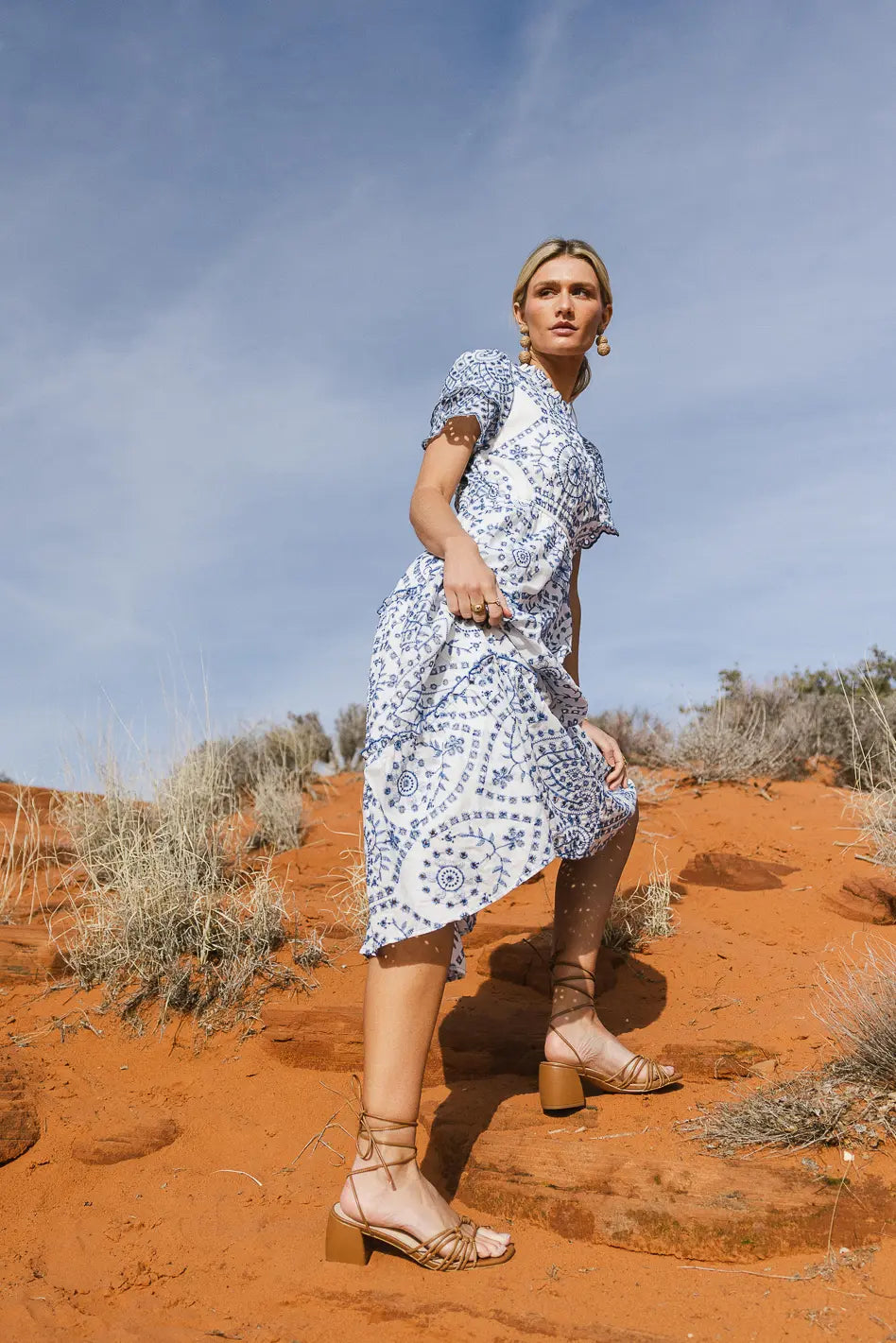Alena Blue Eyelet Lace Dress for Women - Elegant Summer Party, Wedding Guest & Special Occasion Outfit
