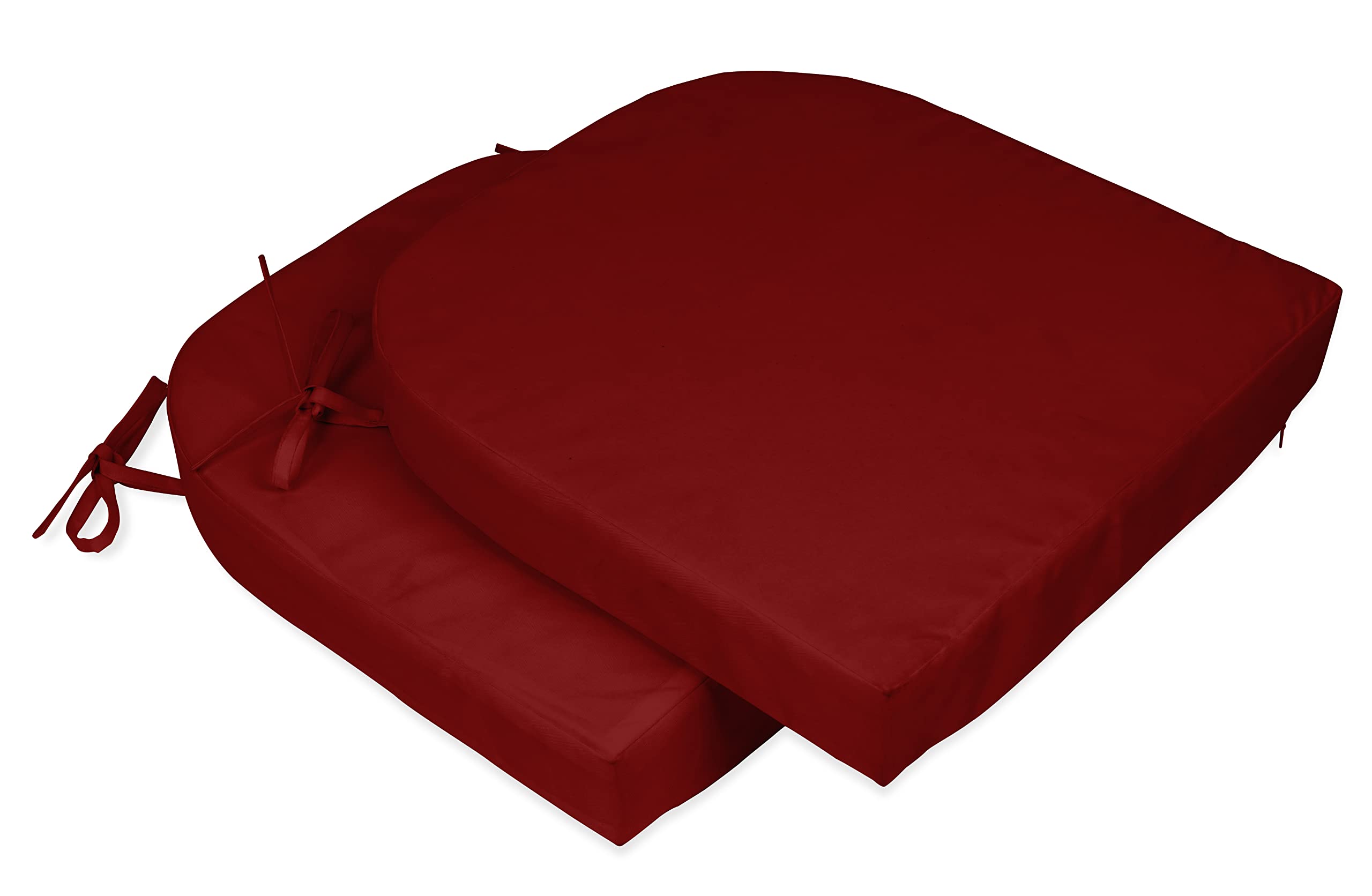 Premium Indoor/Outdoor Chair Cushions Set of 2 - 16x18 Inch Rounded Back Patio Seat Cushions with Ties for Garden Furniture, Deck Chairs & Home Decor (Red) - Perfect for Backyard Lounging, Poolside Relaxation & Outdoor Dining