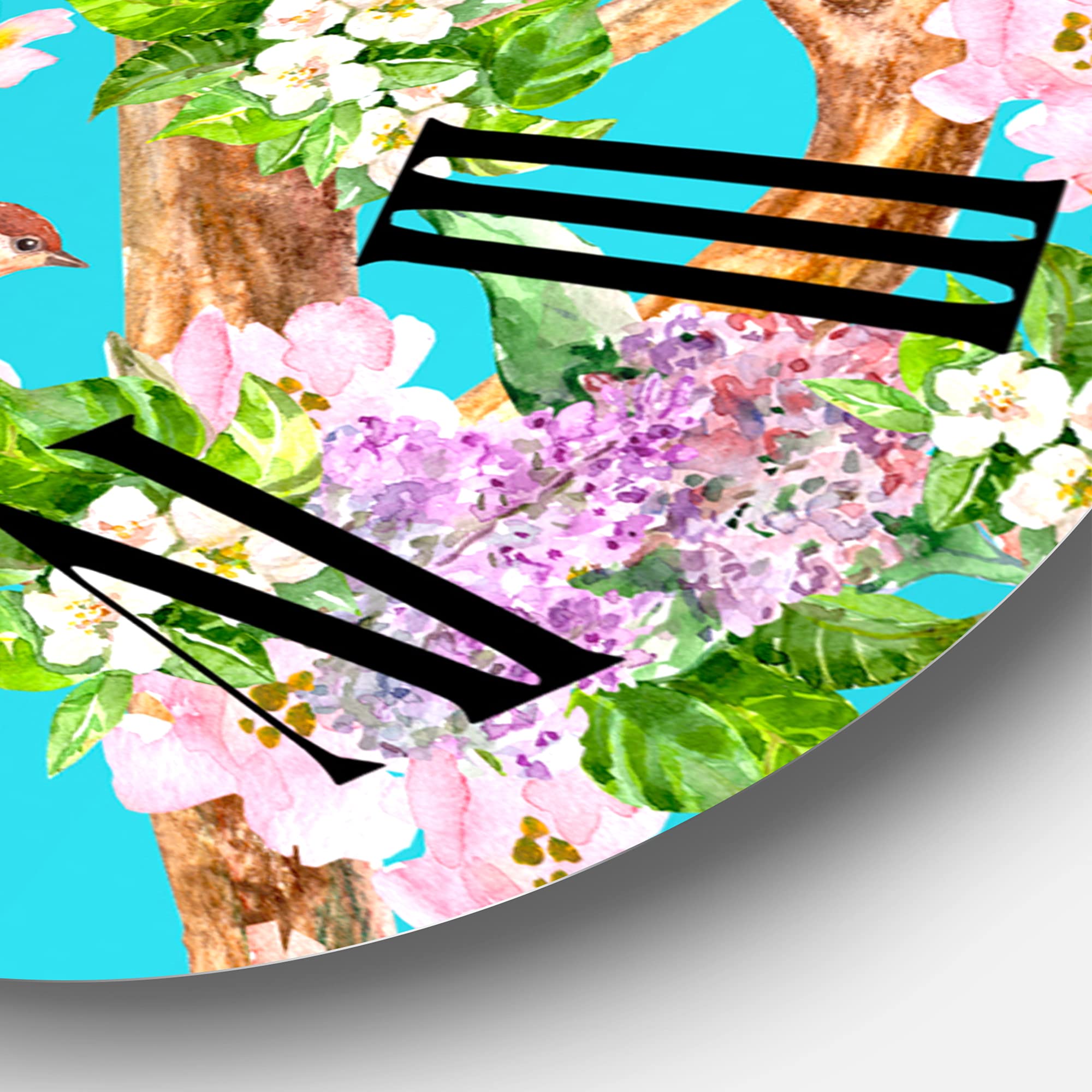 DesignQ Traditional Wall Clock - Large Decorative Clock with Little Birds on Spring Flowers for Home & Office Decor | Perfect for Living Room, Bedroom, and Workspace