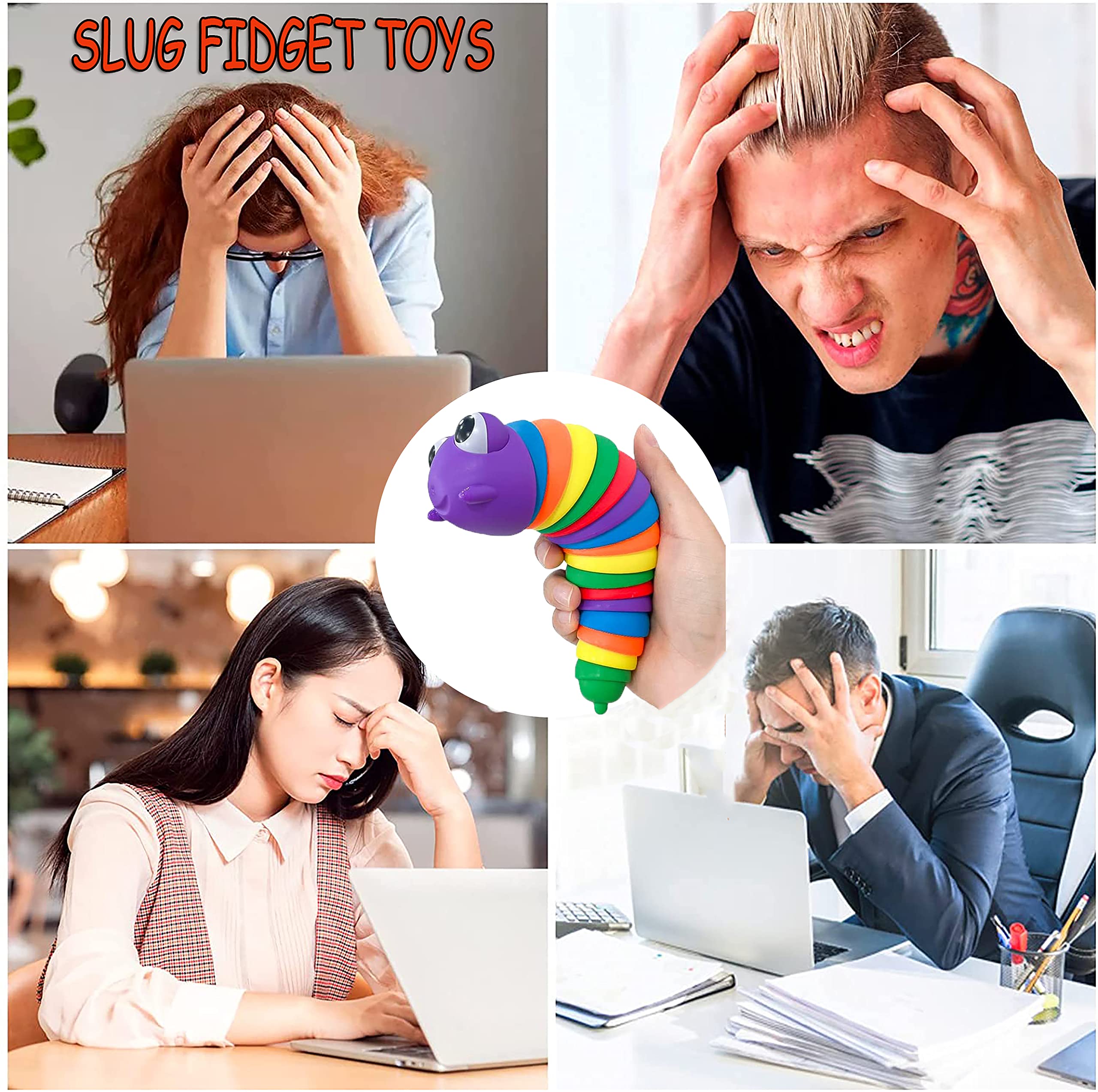 3D Printed Fidget Slug Toy - Articulated Caterpillar Sensory Stimulation Toy for Stress Relief & Anxiety | Fun Desk Toy for Adults & Kids | Office, Classroom & Home Use