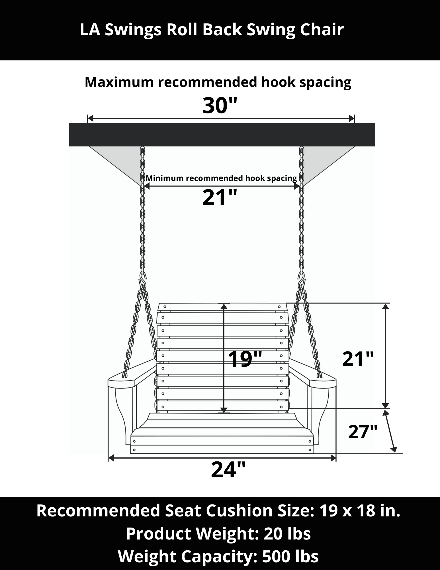 LA Swings Roll Back Swing Chair - Outdoor Hanging Chair for Porch, Patio, Garden & Backyard Relaxation