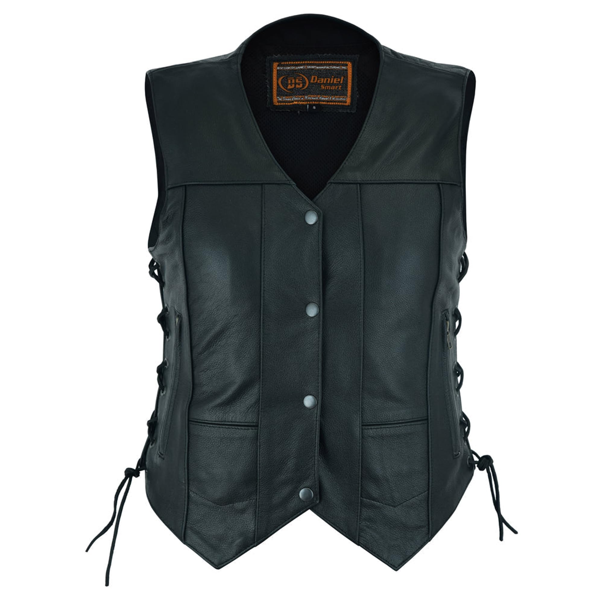 Premium Black Leather Vest for Women - Genuine Cowhide with Side Laces & Hidden Armory Pocket | Stylish Biker Jacket for Motorcycle Riding, Outdoor Adventures & Fashion Statement
